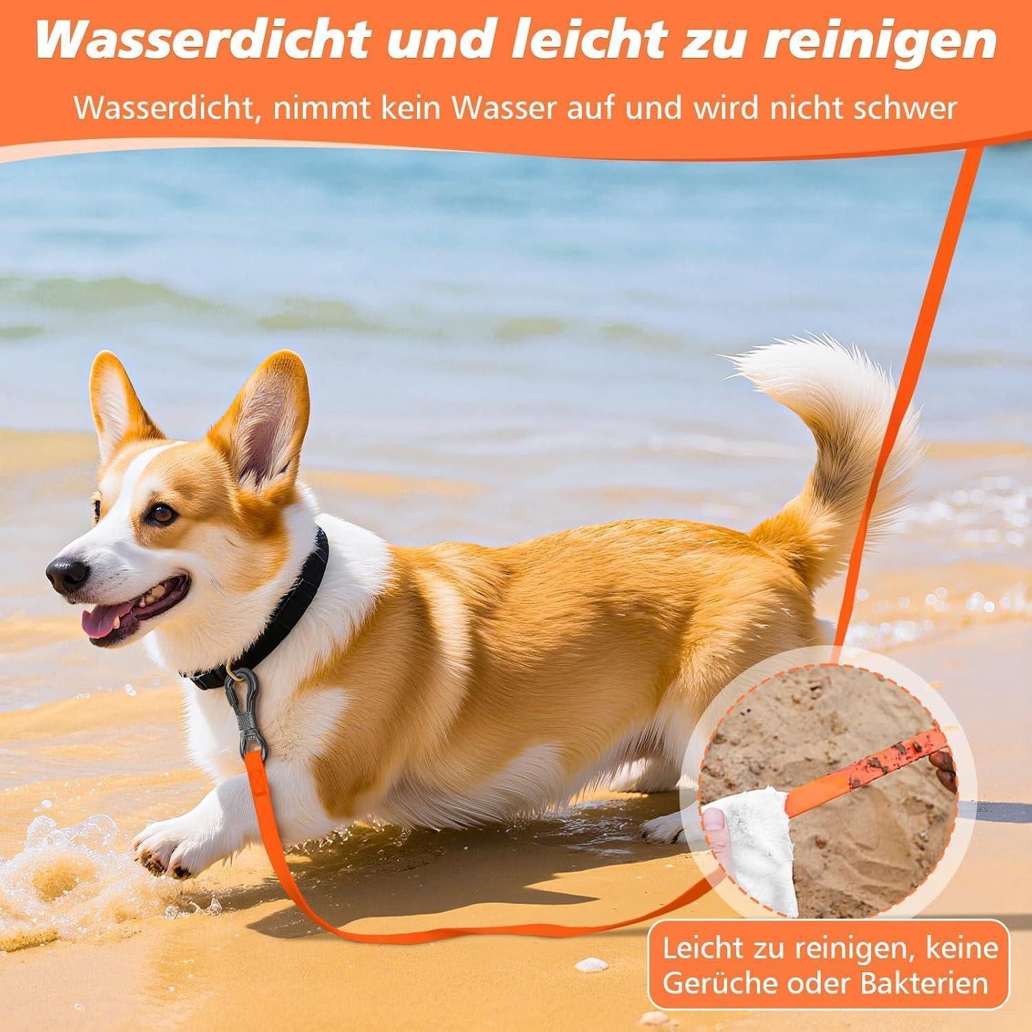 LuxusKollektion Hunde-Halsband Schleppleine Hundeleine gummiert wasserdicht Karabiner 20M Neon Orange