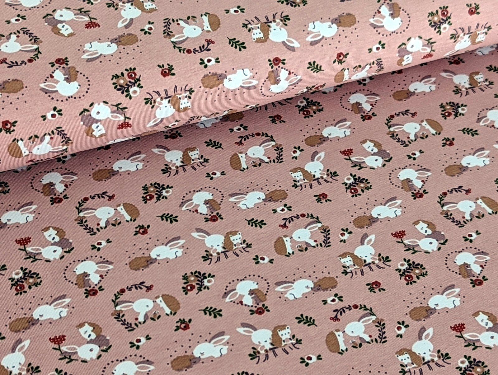 Corileo Stoff Baumwolljersey Sweet Hase mit Igel auf (Hellrosa) Meterware