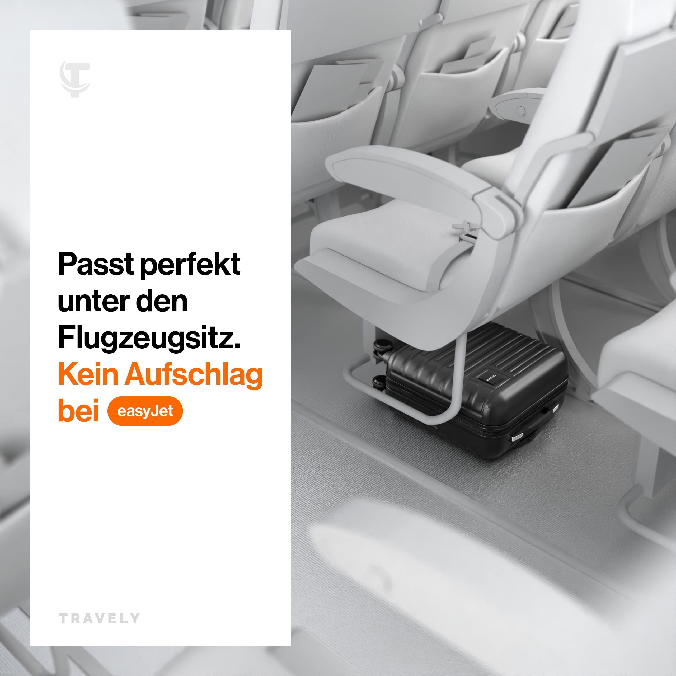 Travely Koffer Polycarbonat Handgepäck Koffer 45x36x20cm - für Easyjet etc, 4 Rollen, Designed in Germany, austauschbare Griffe und Rollen