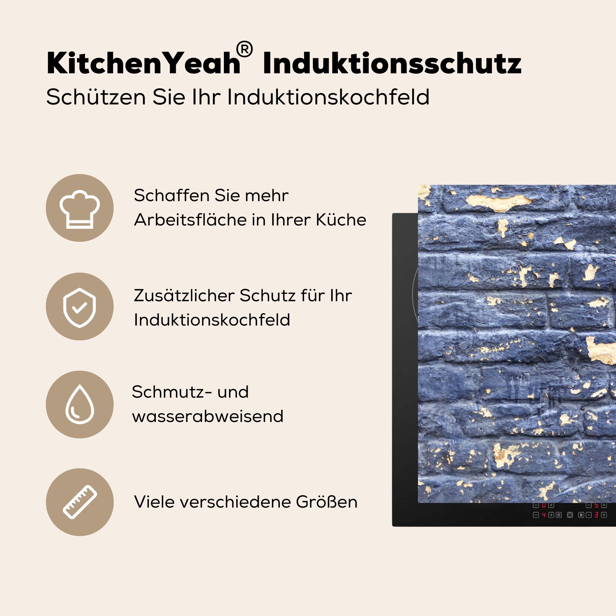 81x52 Steine - Ceranfeldabdeckung - Wand tlg), für küche, Vinyl, die (1 Induktionskochfeld - Induktionsschutz MuchoWow cm, Farbe, Herdblende-/Abdeckplatte Schutz