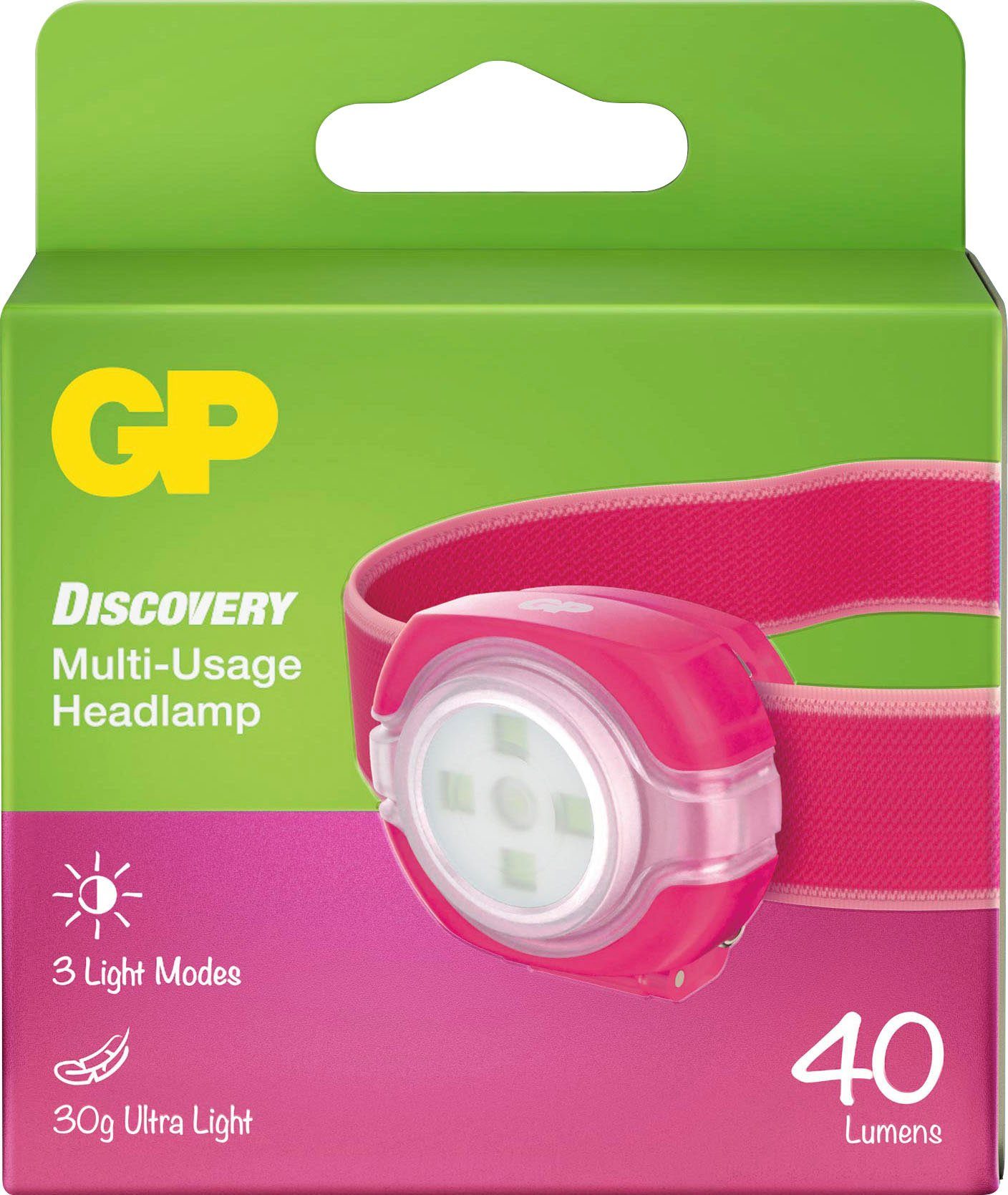mit CH31, Batteries zu (z.B. Stirnlampe GP Clip Leuchte, rosa abnehmbare überall Schulranzen) Discovery befestigen