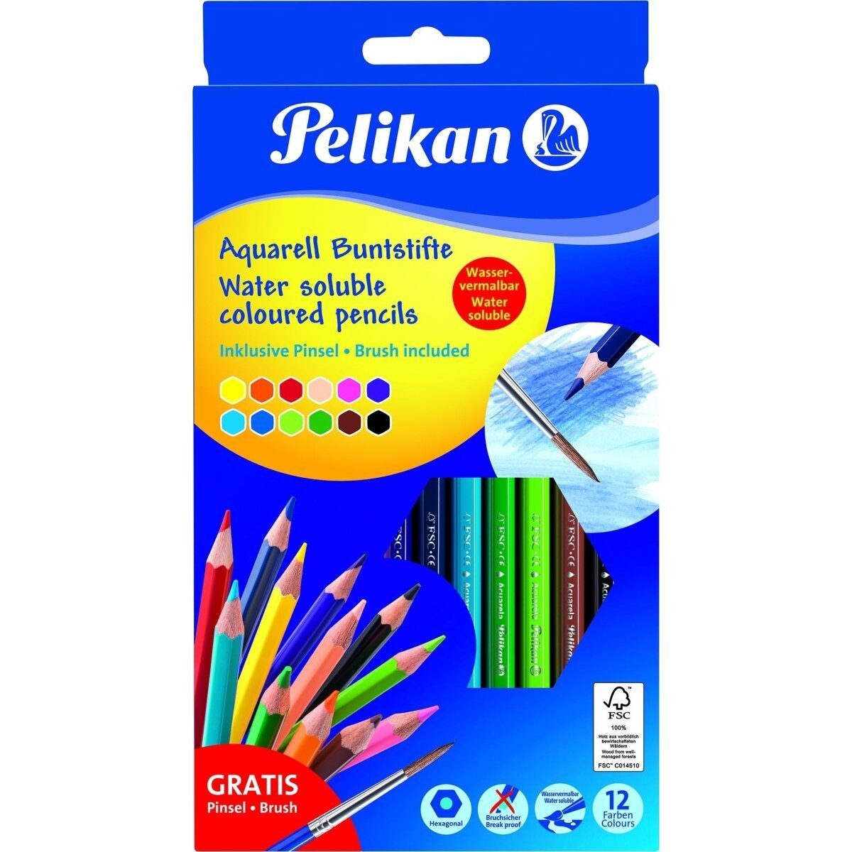 Pelikan Buntstift Aquarell-Buntstifte inkl. Haar-Pinsel 3mm VE=12 Farben