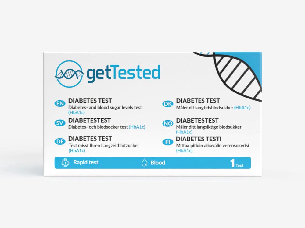 GetTested International AB Blutzucker-Teststreifen Diabetes HbA1c-Test, 1 Messparameter, Testkit, 1-tlg., HbA1c-Bluttest für zuhause, HbA1c-Test mit Ergebnis nach ca. 10 Minuten
