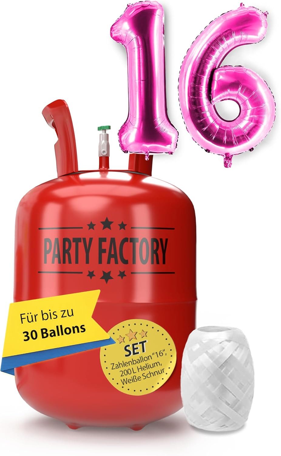 Party Factory Гелий Ballongas Set Гелий 0,2m³ zum Geburtstag pinke Zahlen 100 cm, Schnur, Abgefüllt in Deutschland