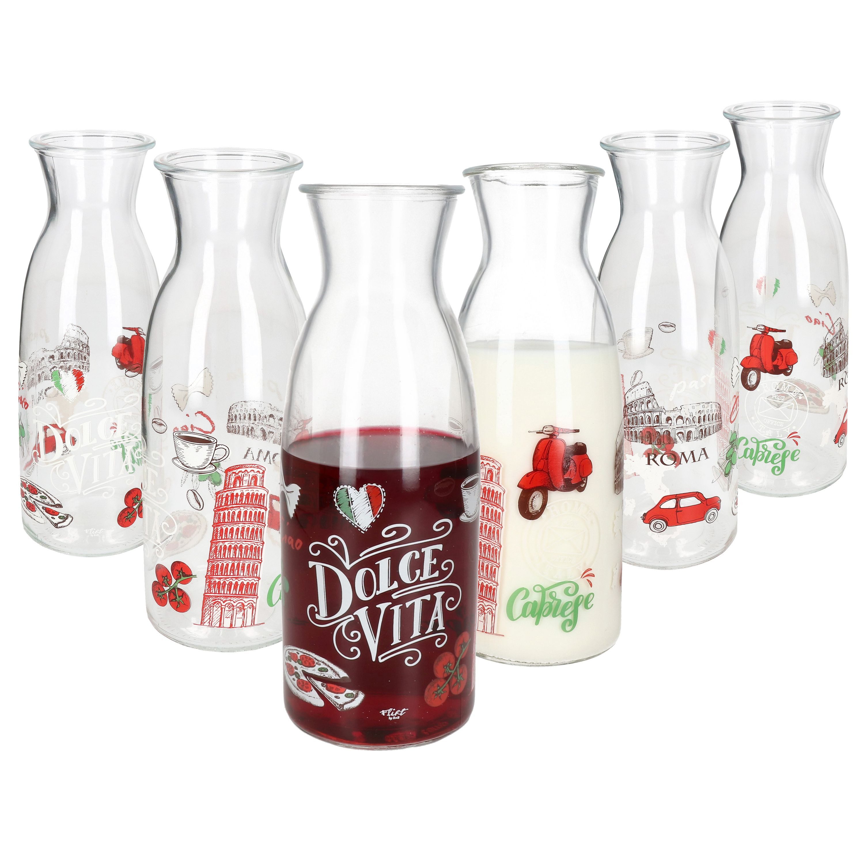 Ritzenhoff & Breker Karaffe Ritzenhoff 6x Palermo Glas-Karaffe 1L italienischer Saft-Krug Wein