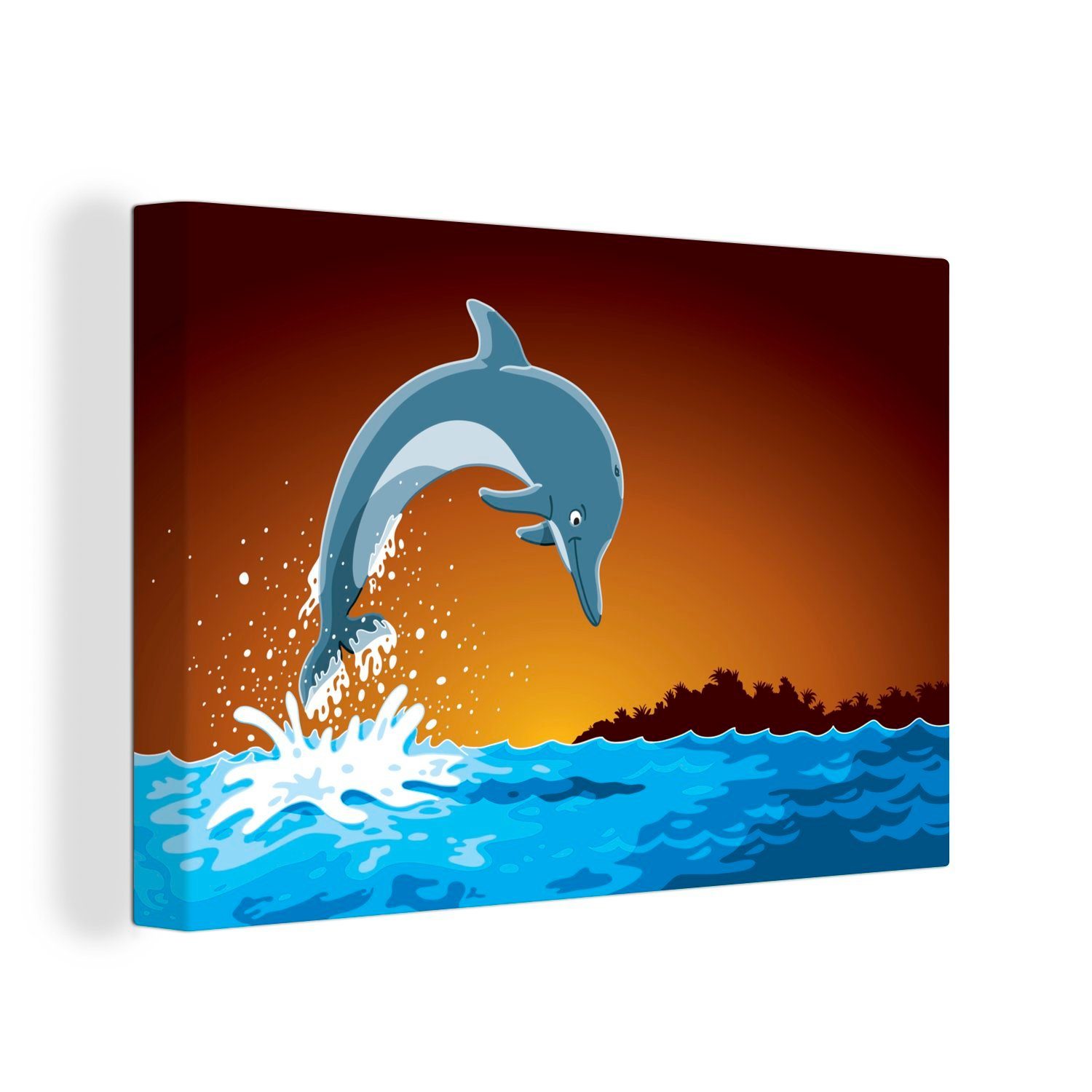 OneMillionCanvasses® Leinwandbild Delfin - Wasser - Sonnenuntergang, (1 St), Wandbild Leinwandbilder, Aufhängefertig, Wanddeko, 30x20 cm