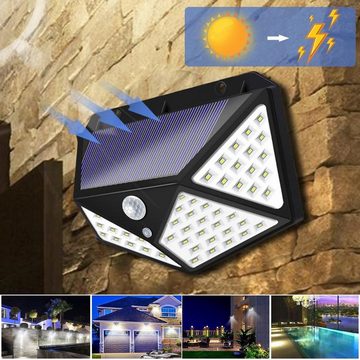 LETGOSPT Außen-Wandleuchte Solar Wandleuchte für Außen, 100 LED Solarleuchte mit Bewegungsmelder, LED fest integriert, Tageslichtweiß, 270 ° Vierseitige Beleuchtung