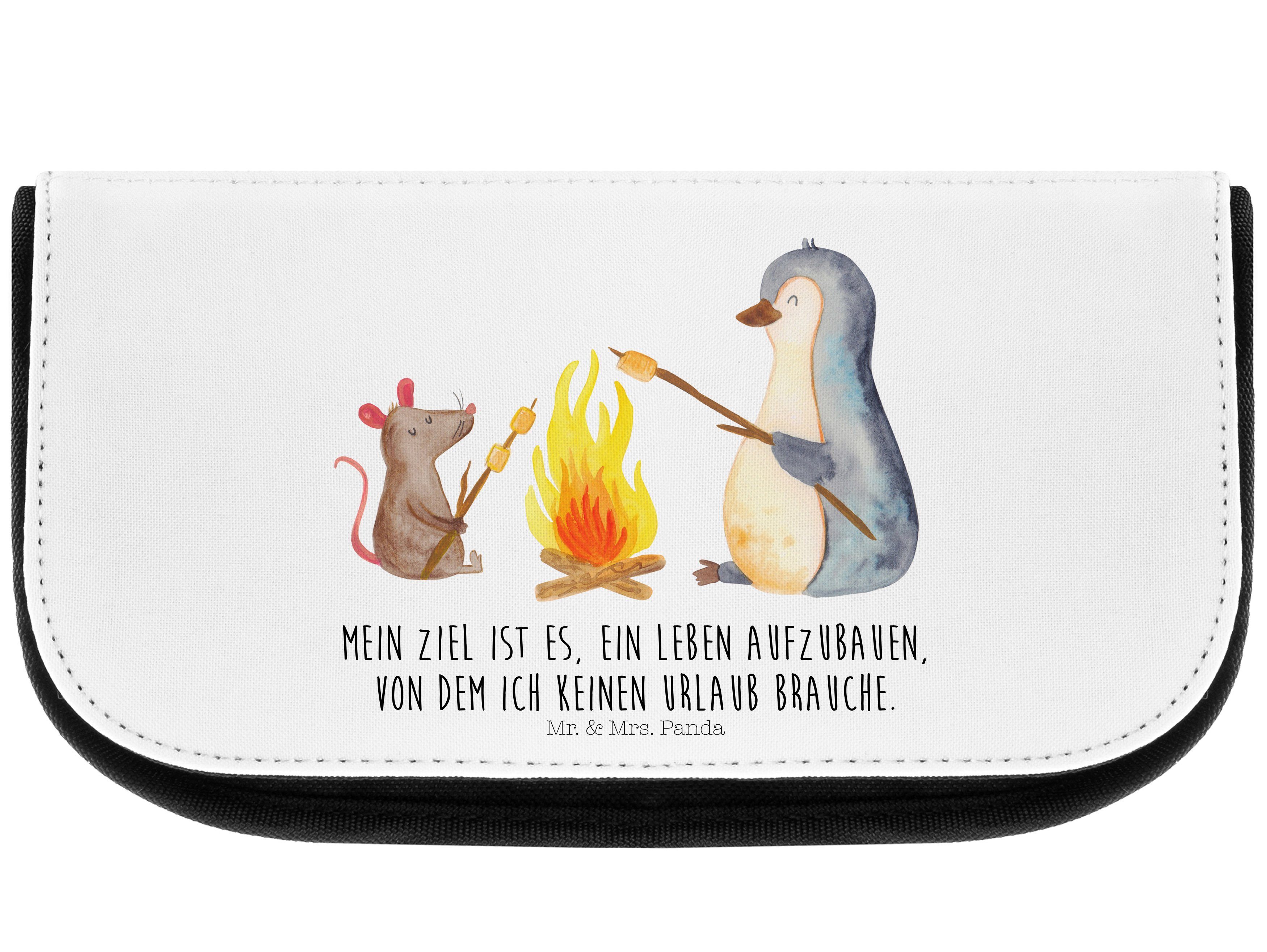 Mr. & Mrs. - Tasche, Weiß Kulturtasche, Geschenk, Pinguin Kosmetiktasche Panda (1-tlg) Lagerfeuer Make-Up S 