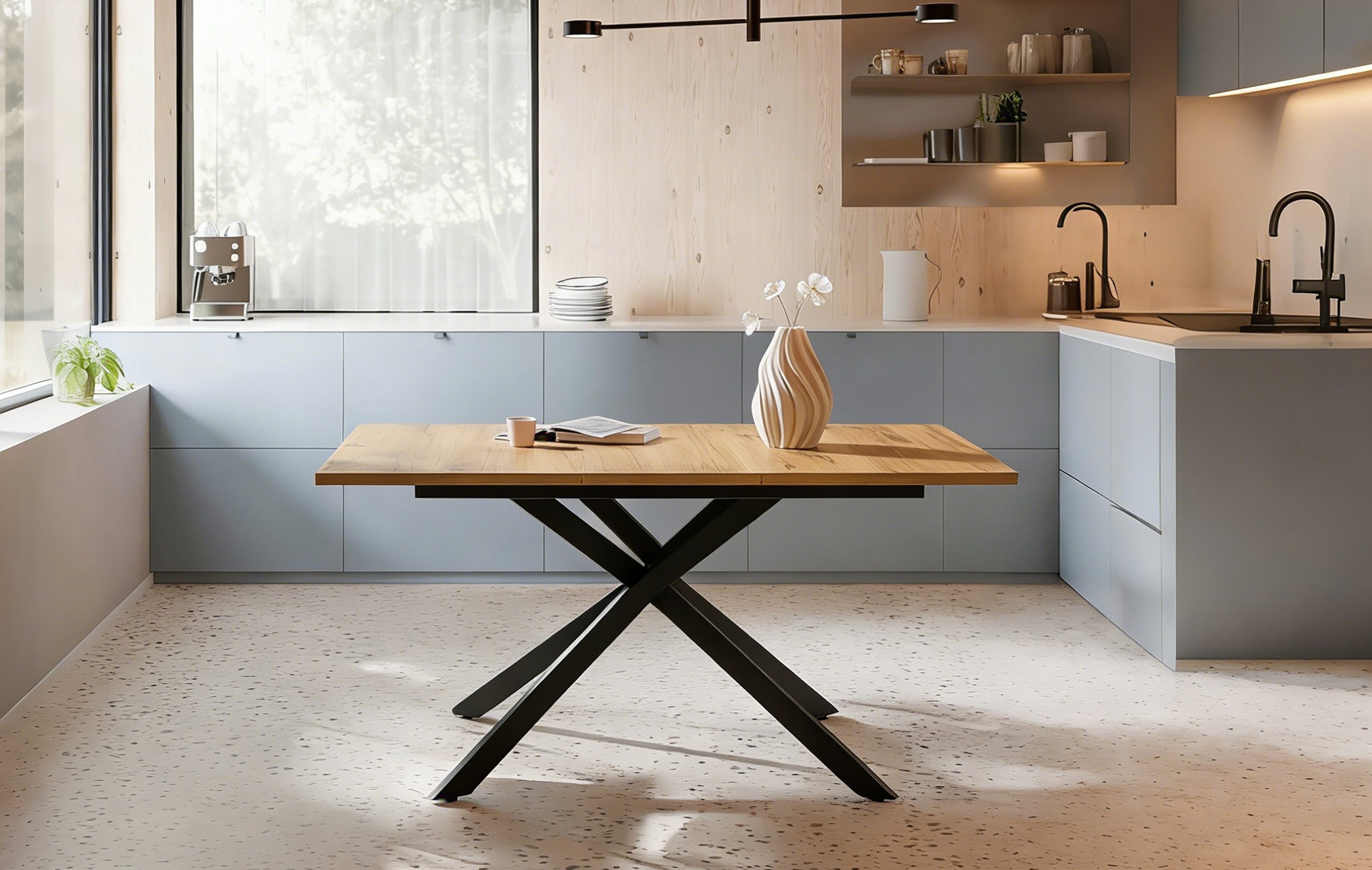 B&D home Esstisch LARS, Metallgestell schwarz oder weiß, ausziehbar 120-160cm, 4-6 Personen