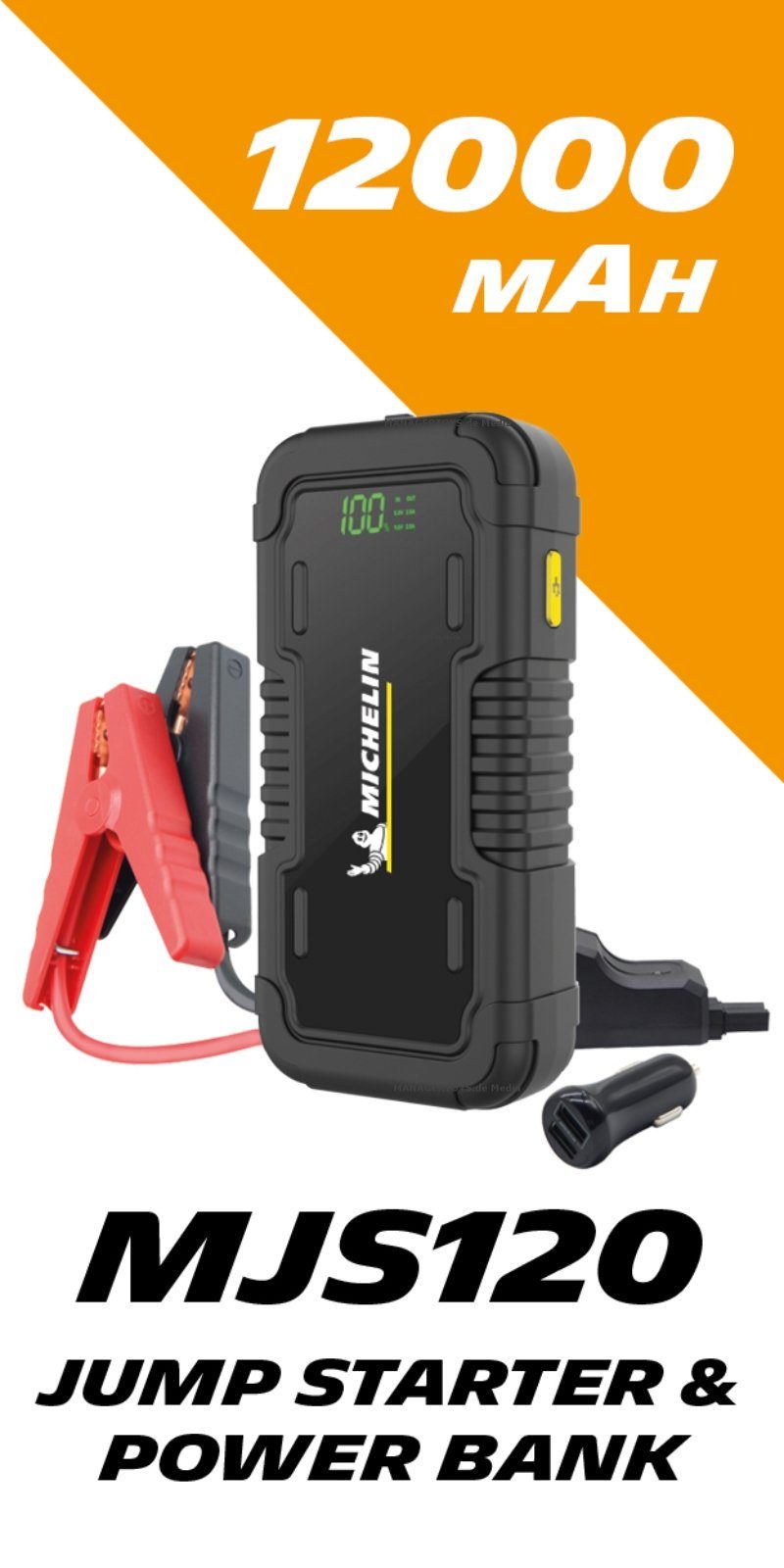 MJS120 Auto KFZ Jump Starter Powerbank 12.000 mAh Akku Ladegerät Starthilfegerät