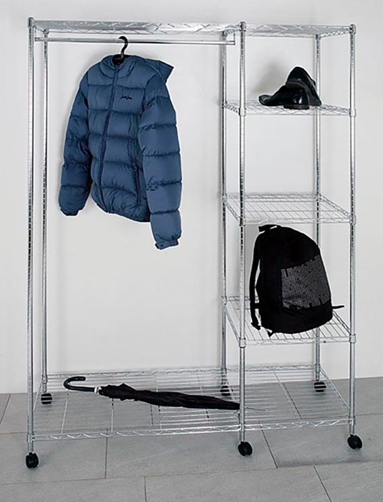 HAKU Garderobenständer Garderobe, Garderobenständer, Kleiderständer auf Rollen, Kleiderwagen, rechteckig - aus Metall Silber - B/T/H 123/45/181 cm