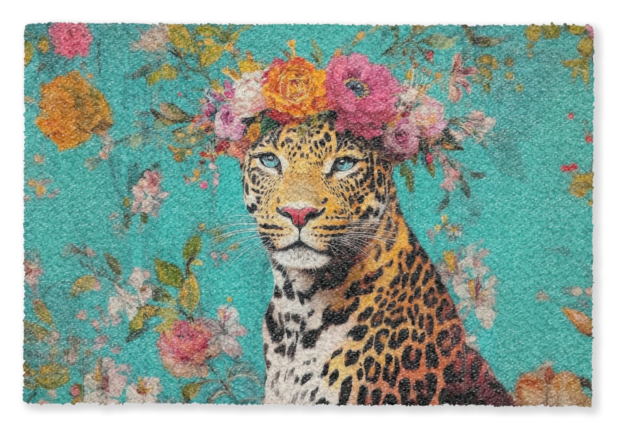 MuchoWow Fußmatte Leopard - Blumen - Krone, Rechteckig, innen Schmutzfangmatte, Tür, Schmutzfänger Flur, Teppich 60x40 cm