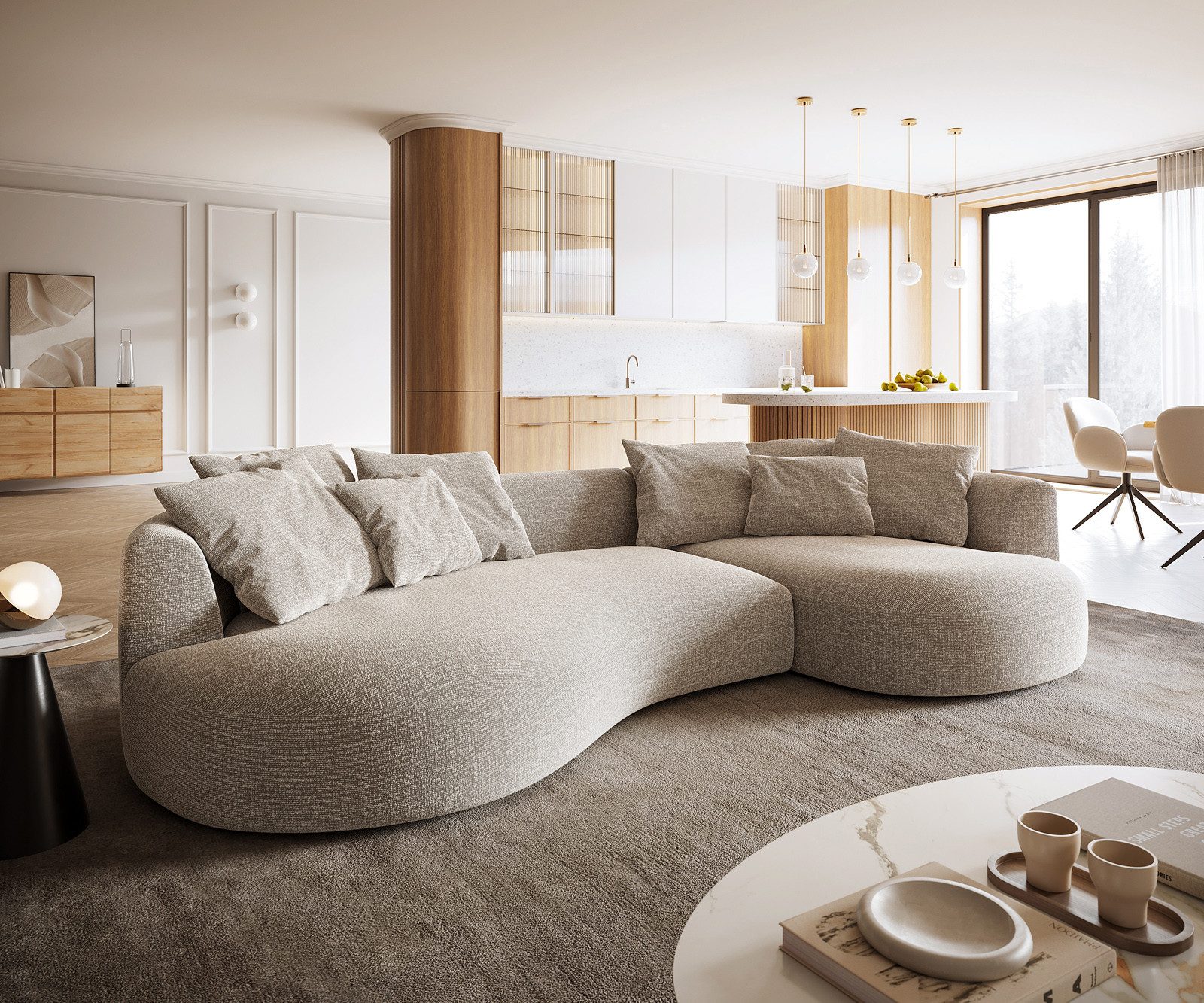 DELIFE Big-Sofa Edina, Edina Webstoff Soft Beige 330x170 cm