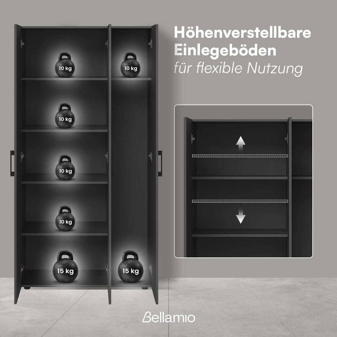 Bellamio Mehrzweckschrank Apol, Hochschrank aus Holz, Aufbewahrungsschrank (Schwarz) Akten- und Besenschrank mit 7 Fächern, inkl. Staubsaugerfach – Bild 4 von 5