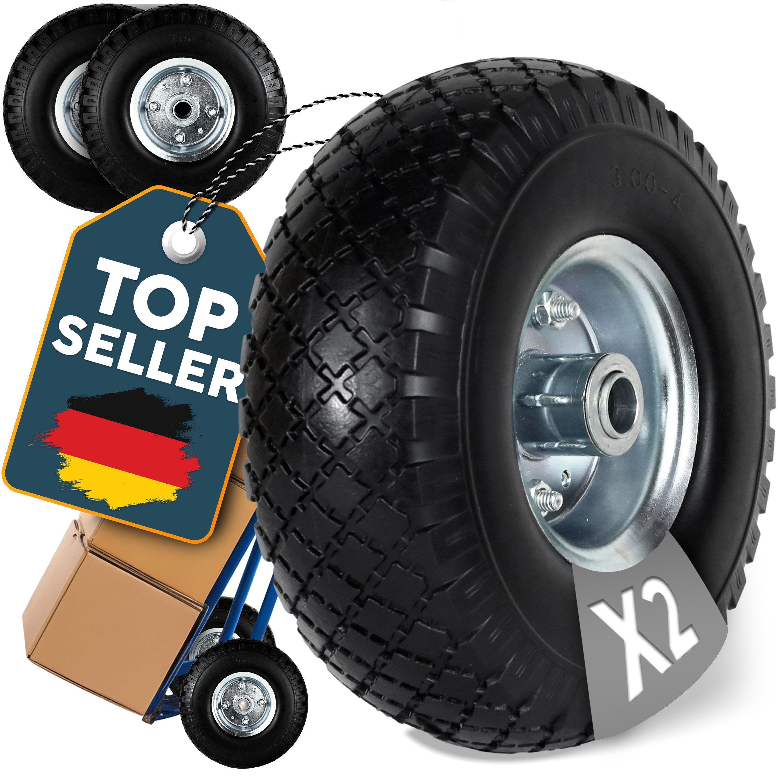 Frosal Ersatzrad 2 x PU Rad Stahlfelge Silber 20 mm Bollerwagen Sackkarre (1 St)