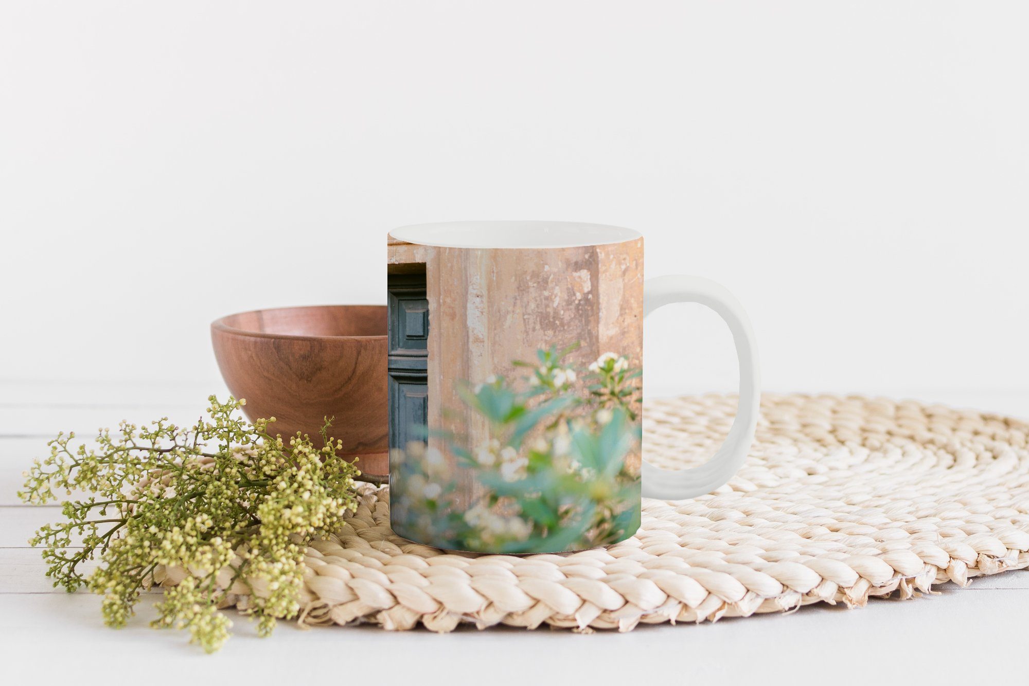 MuchoWow Tasse Architektur - Keramik, - Becher, Tür - Teetasse, Vintage, Grün Teetasse, Kaffeetassen, Blumen Geschenk 