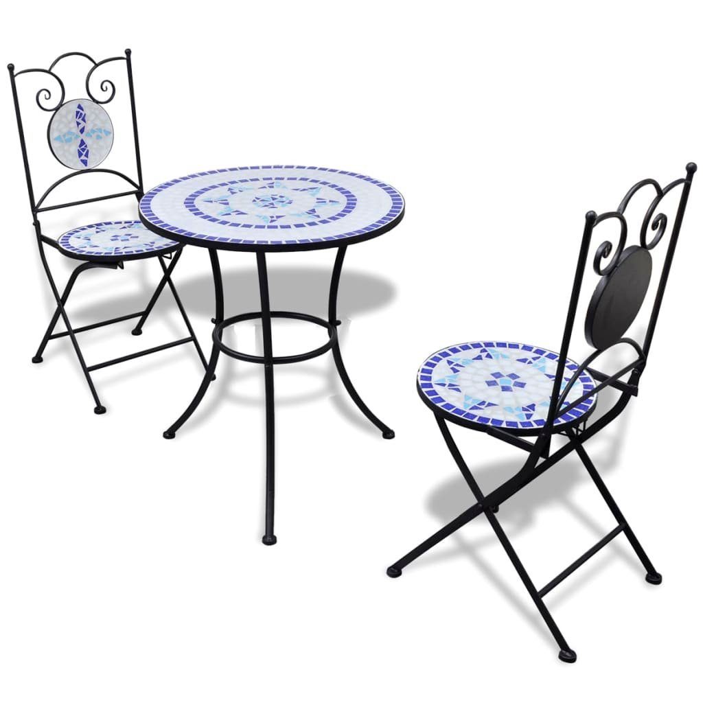 vidaXL Keramikfliesen und Blau Weiß, 3-tlg. Bistro-Set Gartenlounge-Set (3-tlg)