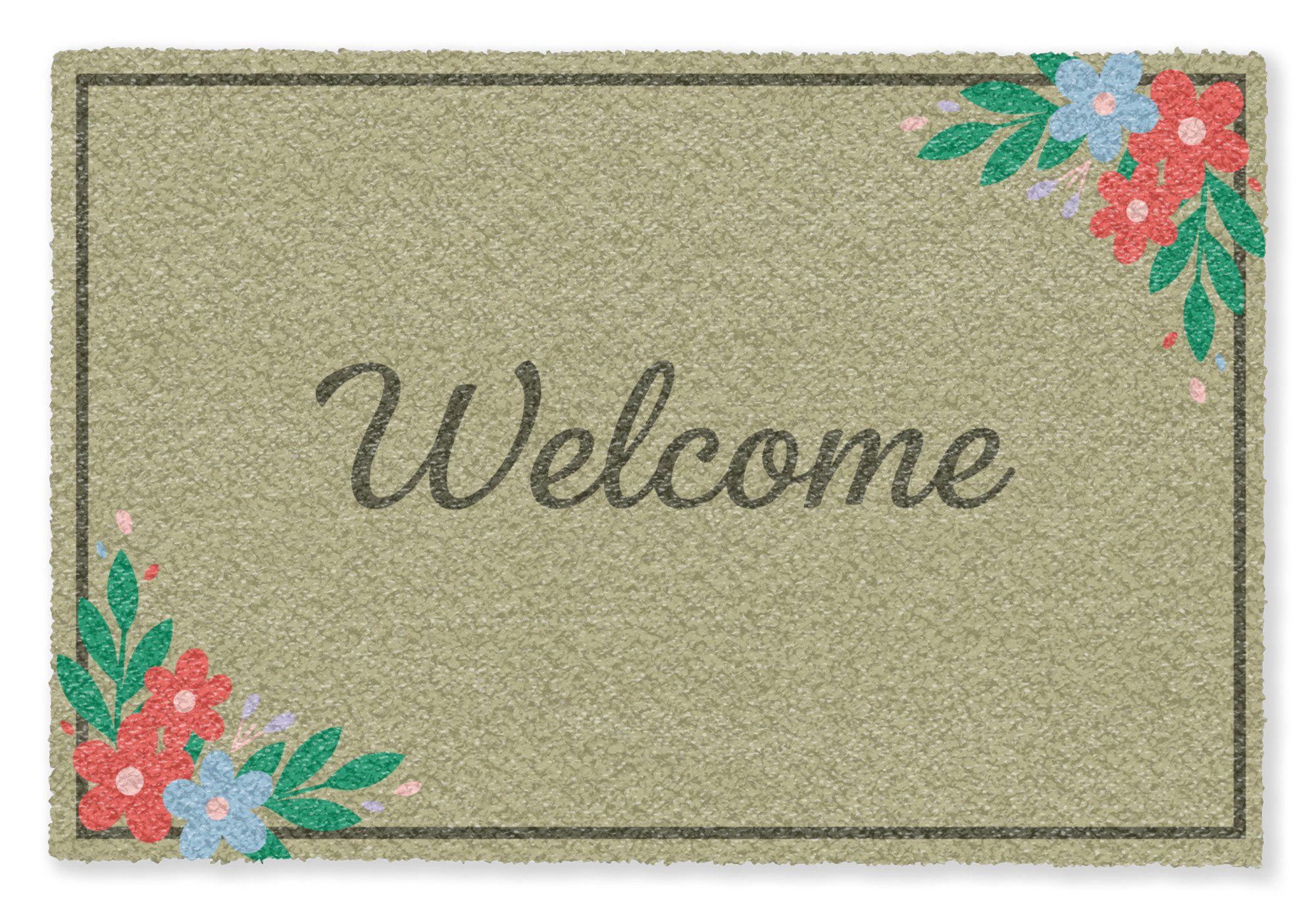 MuchoWow Fußmatte Willkommen - Blumen - Grün, Rechteckig, innen Schmutzfangmatte, Tür, Schmutzfänger Flur, Teppich, 60x40 cm