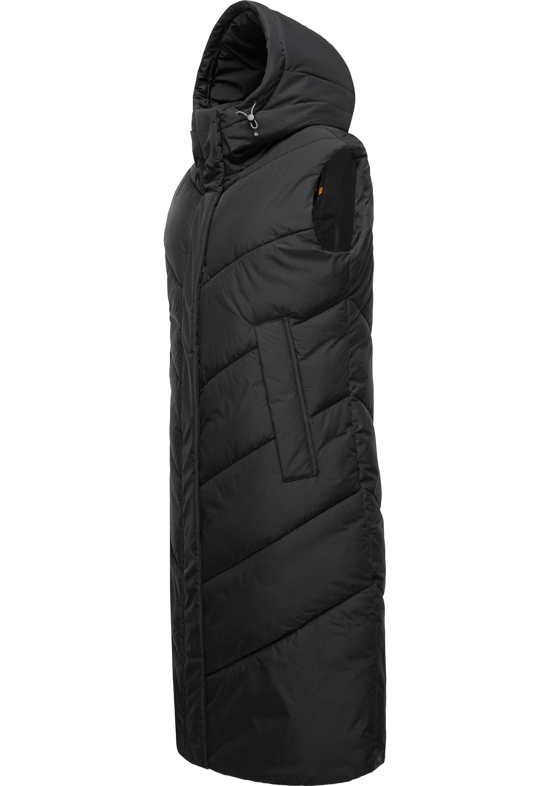 Ragwear Steppweste Suminka Vest Stylische, lange Damen Winterweste schwarz