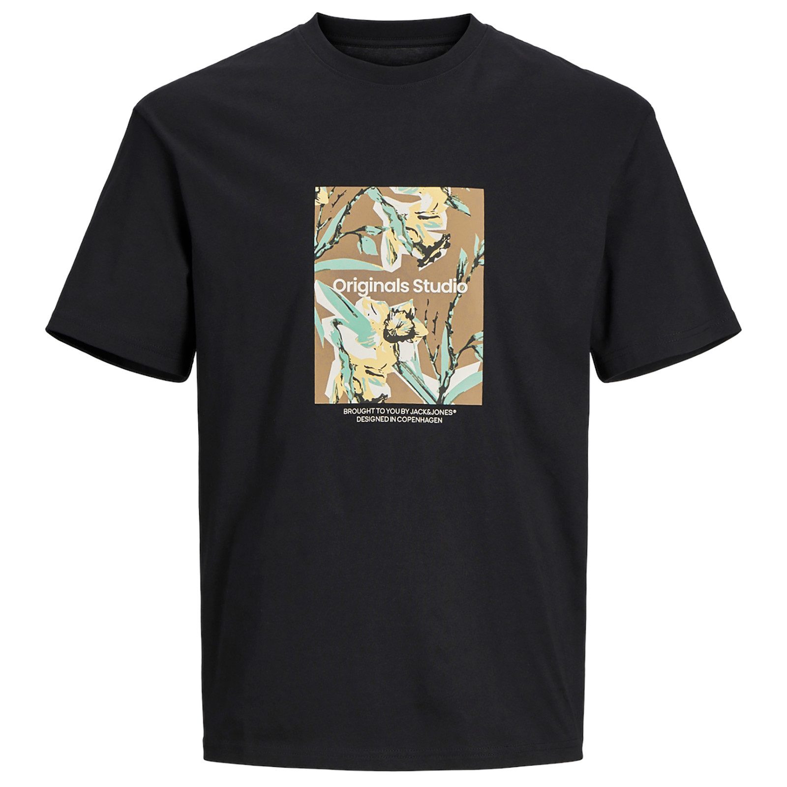 Rundhalsshirt Jack&Jones XXL T-Shirt schwarz Frontprint JORSEQUOIA