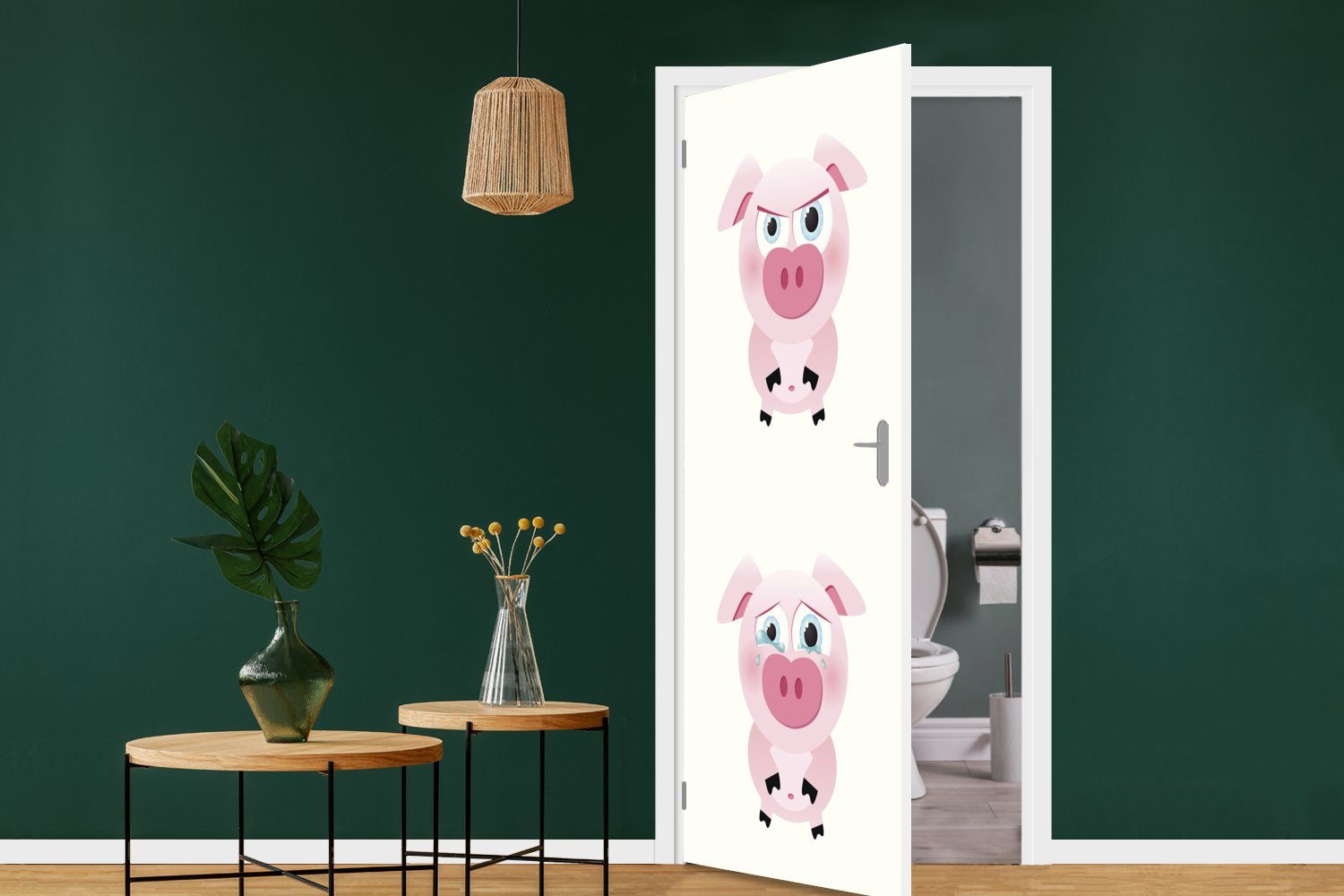 (1 Türtapete Tür, sechs Fototapete cm MuchoWow Eine Matt, von Schweinen, Türaufkleber, für Illustration kleinen 75x205 St), bedruckt,