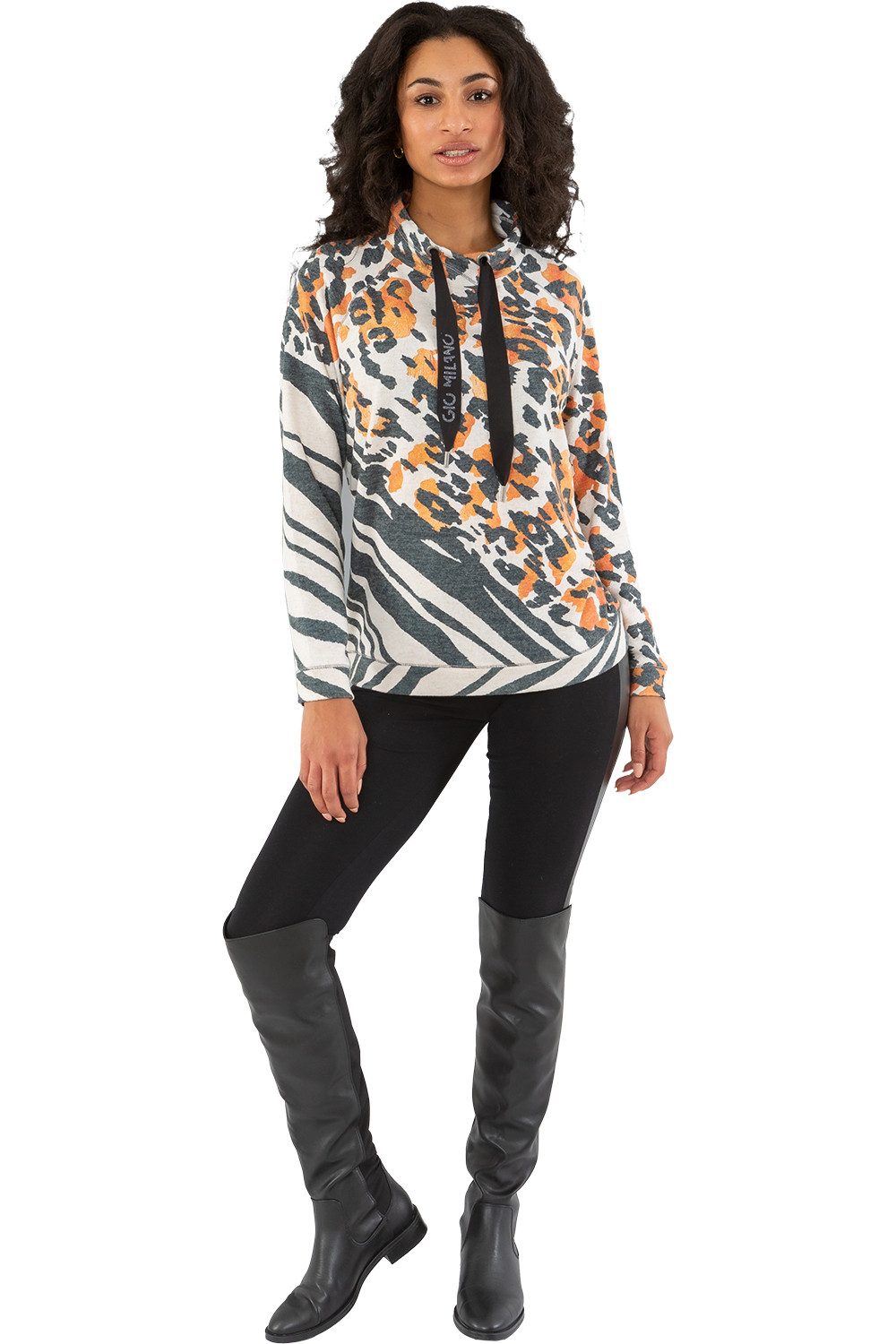 Gio Milano Rundhalspullover G29-7612, Gio Milano Pullover mit bunten Animal Print Animal Print