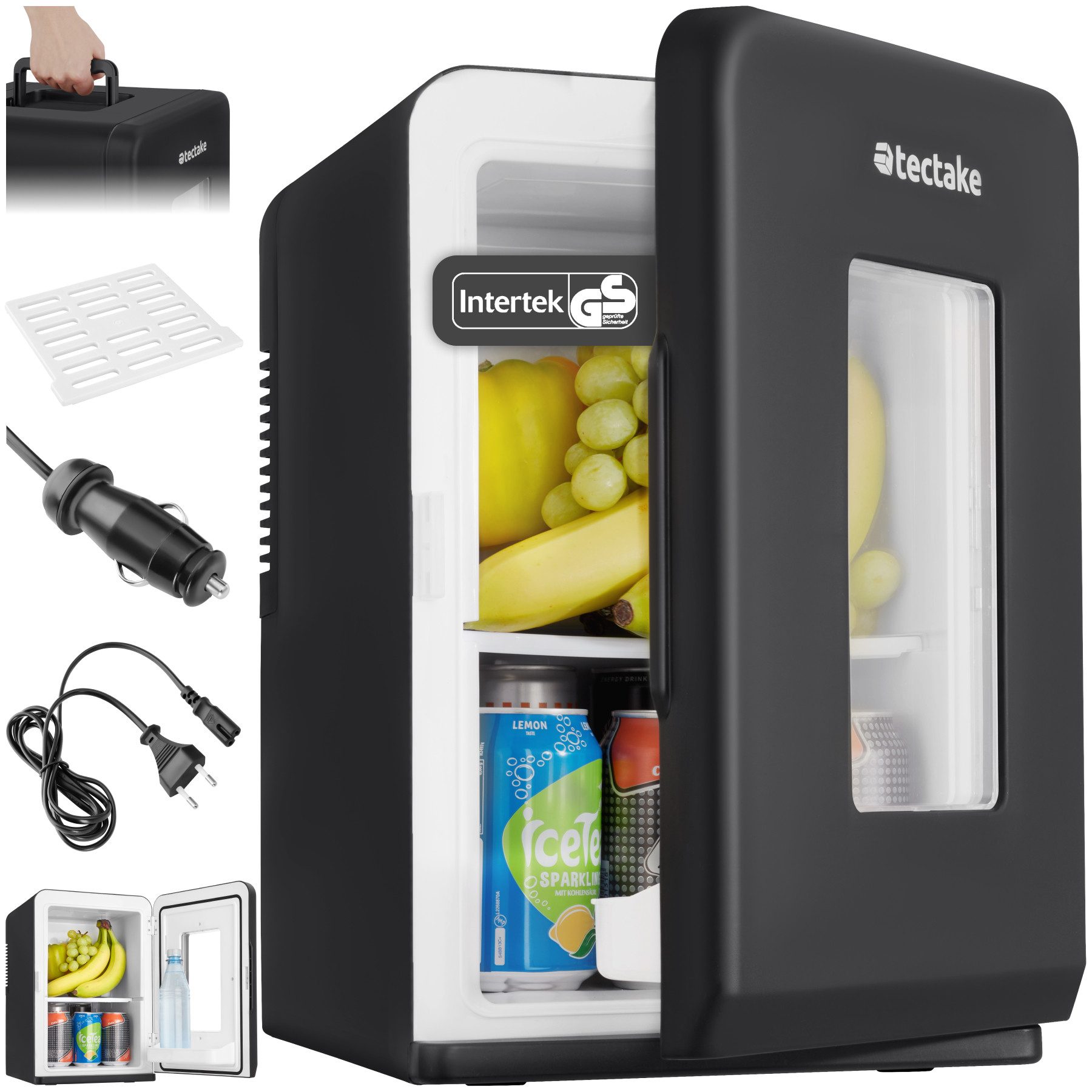 tectake Kühlbox Tragbarer 2 in 1 Mini-Kühlschrank, 27 x 31 x 41 cm, 14 l, leicht und leise, mit ECO-Modus und AC- und DC-Kabel
