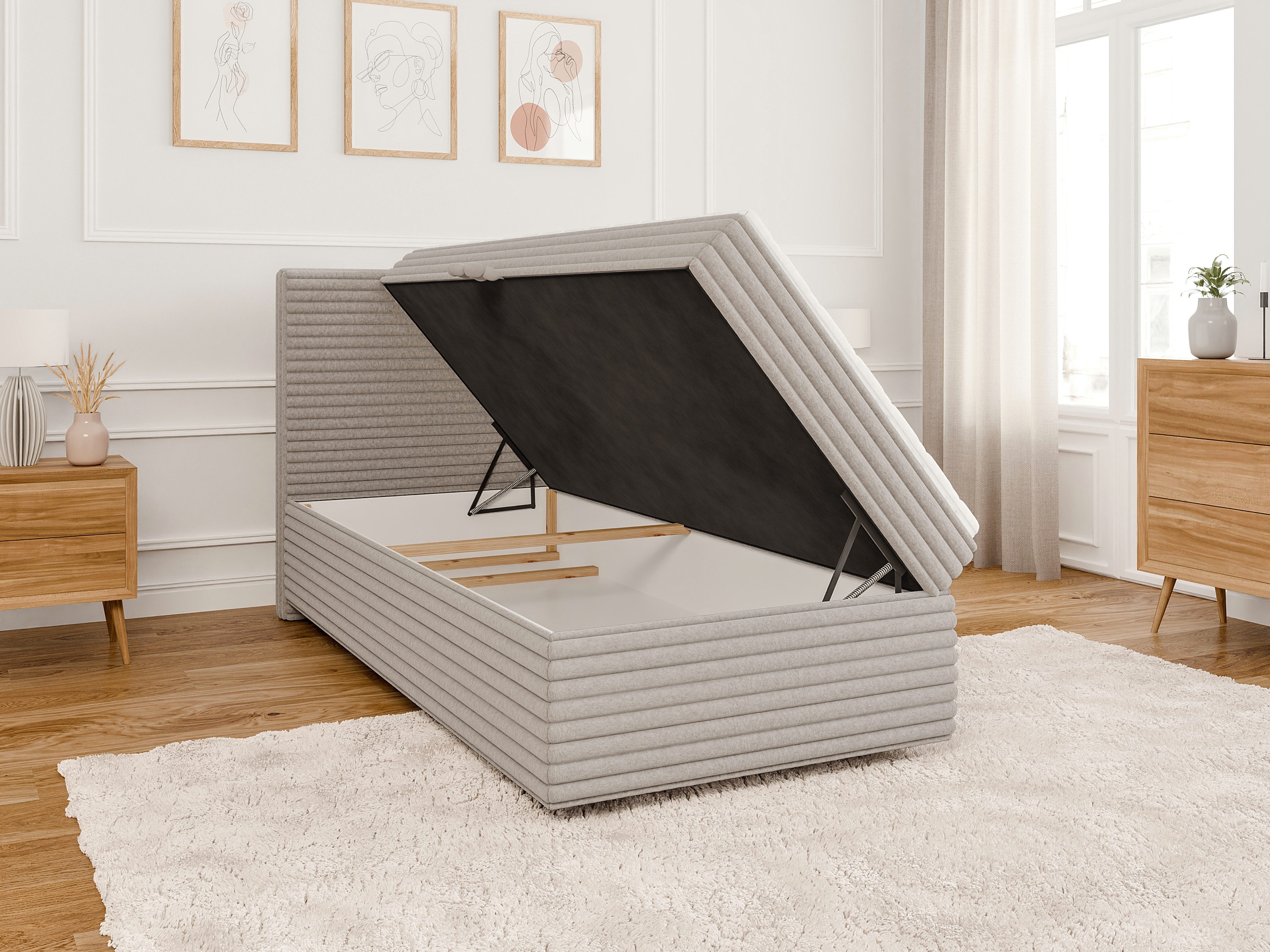 S-Style Möbel Boxspringbett Jasper mit Topper und Bettkästen, aus Plüschcord, mit Topper und Bettkasten / zwei Bettkästen (je nach Bettgröße)