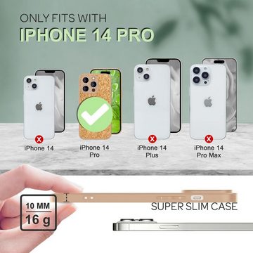 Nalia Smartphone-Hülle Apple iPhone 14 Pro, Silikon Hülle mit Echt-Kork / Natur-Kork Hellbraun / Rutschfest / Dünn