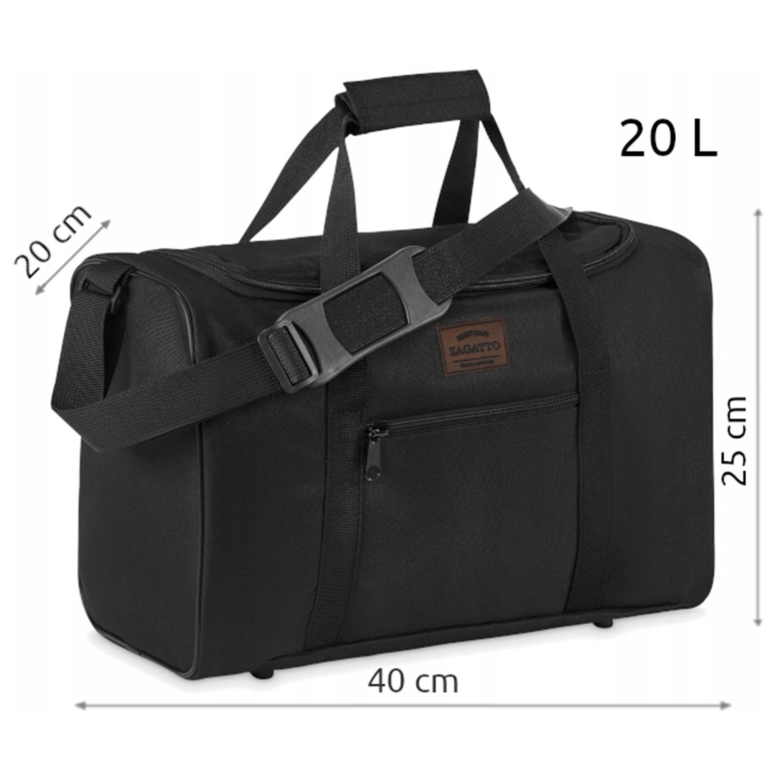Sarcia.eu Reisetasche Schwarze für mit Flugzeug Reisetasche Schutzfüßen 40x20x25cm Zagatto
