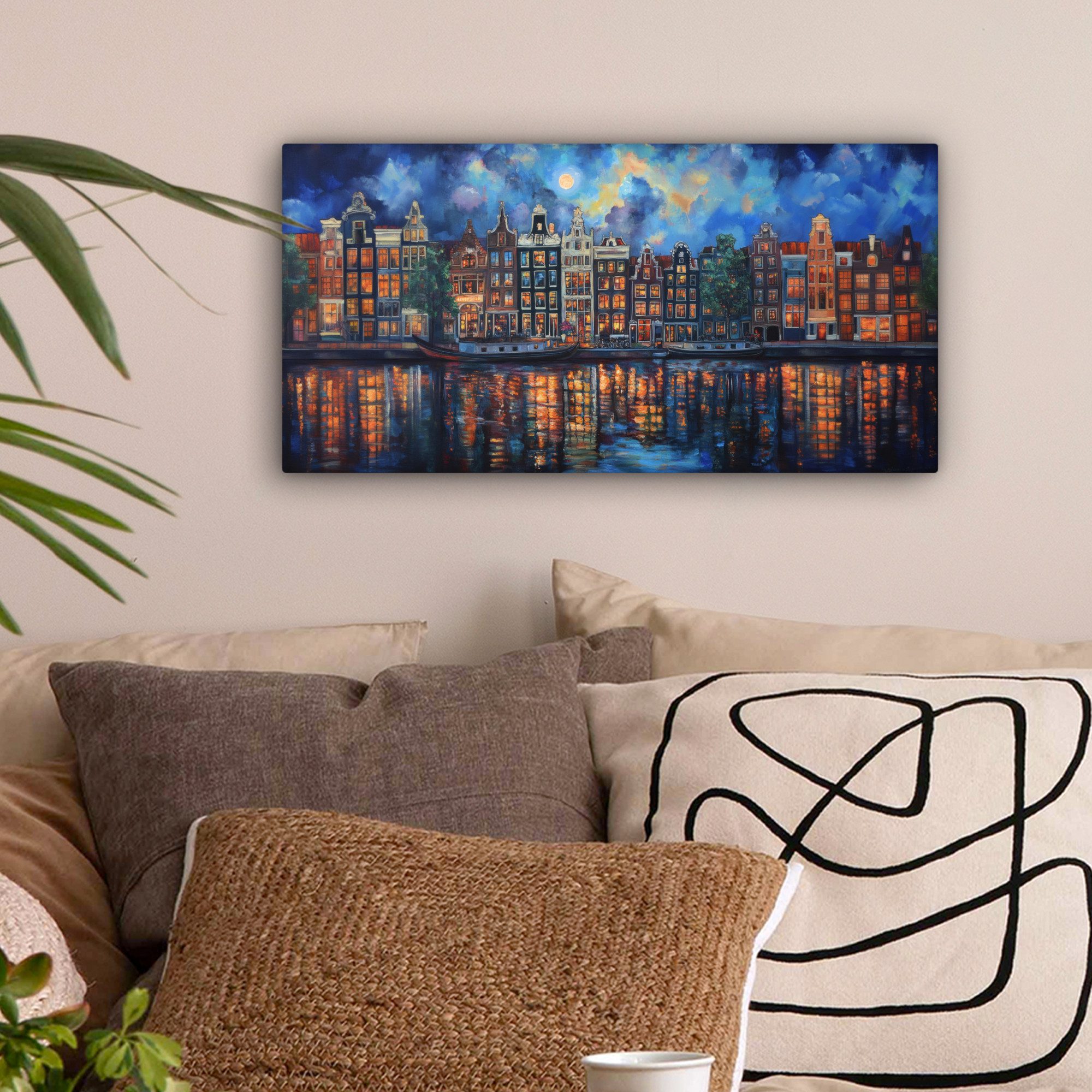 OneMillionCanvasses® Leinwandbild Panorama Grachten Amsterdam - günstig online kaufen