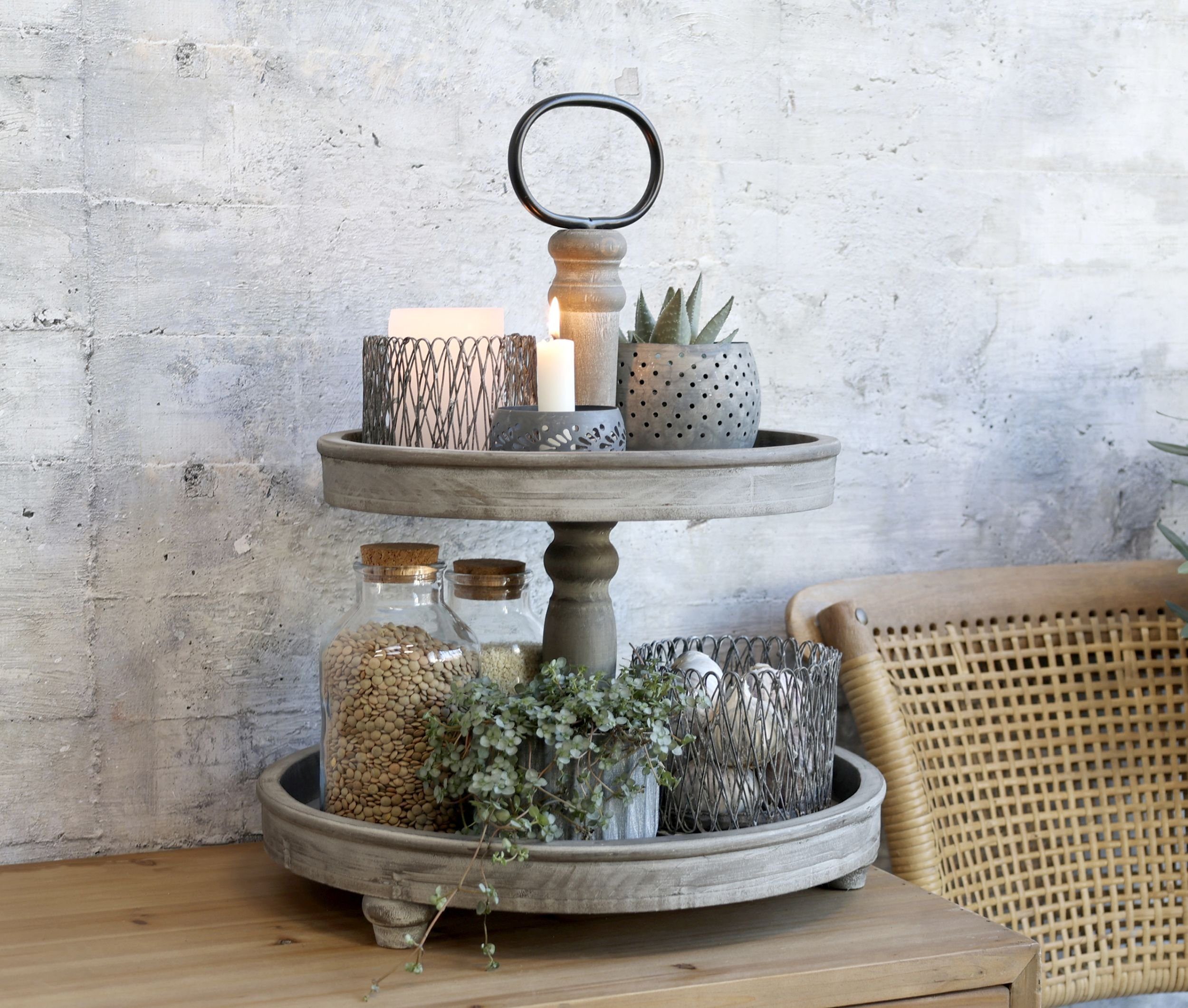Chic Antique Etagere Etagere Ständer Servierständer 2 Stöckig Holz Metall D39cm Chic, Holz, Metall