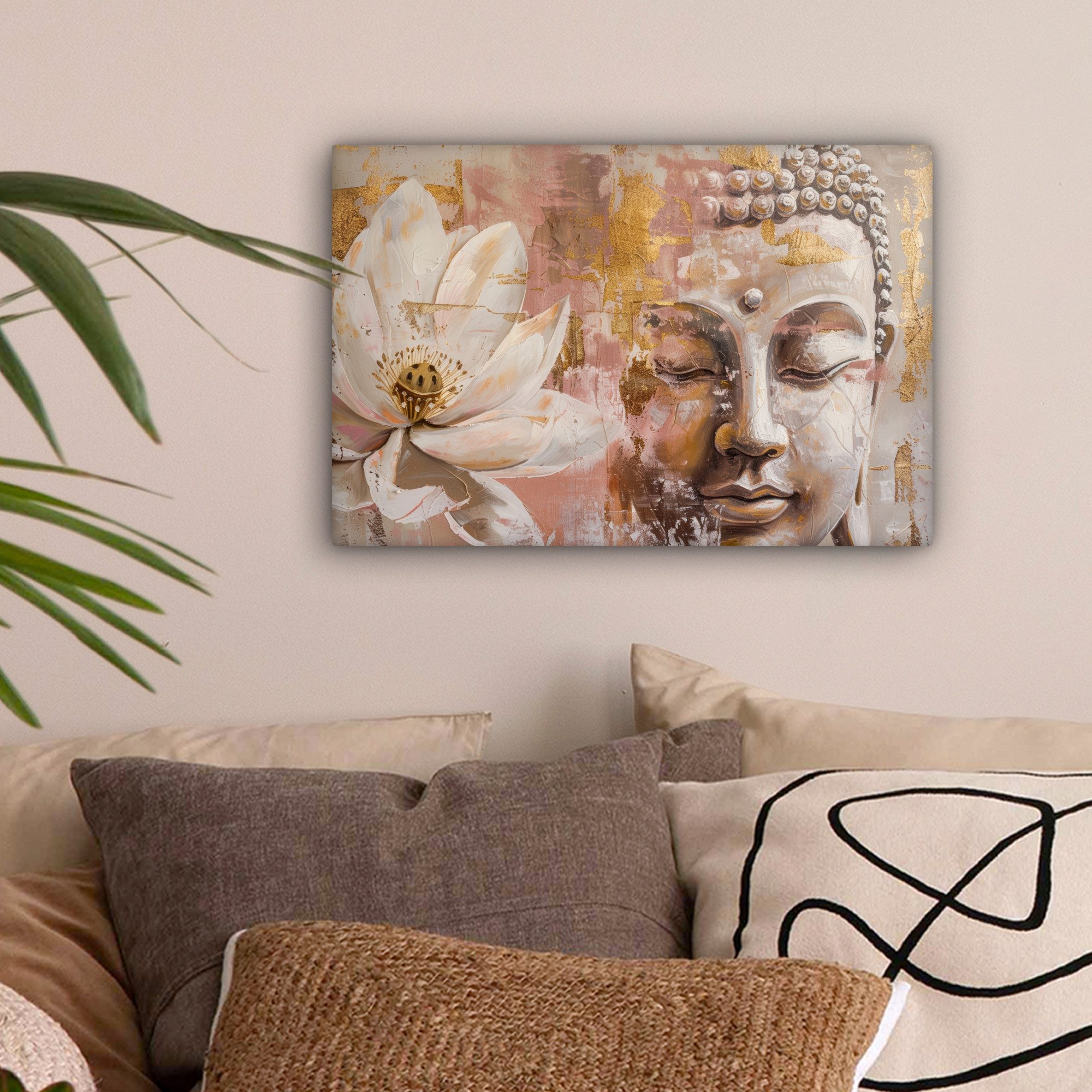 OneMillionCanvasses® Leinwandbild Buddha - Blume - Gold - Rosa - Abstrakt, günstig online kaufen