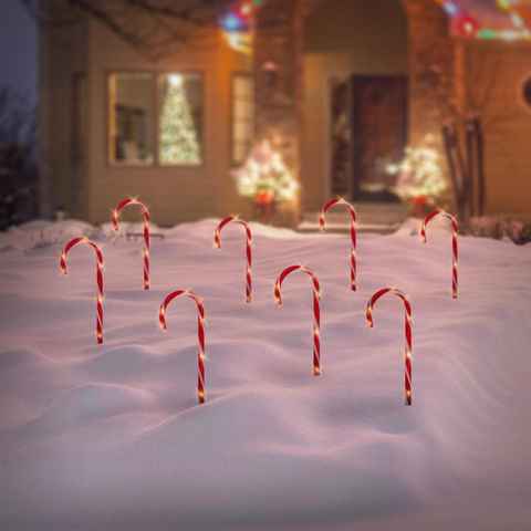 ECD Germany Weihnachtsfigur LED Zuckerstangen Beleuchtete Gartenstäbe Weihnachtsdeko (8er Set, 8er Set), 8er Set 56 Warmweiße LEDs 45cm Rot Weiß batteriebetrieben Außen/Innen