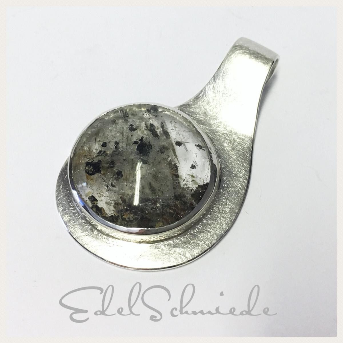 Kettenanhänger Unikat Anhänger 925 Silber Bergkristall (Einschlüsse) eismatt