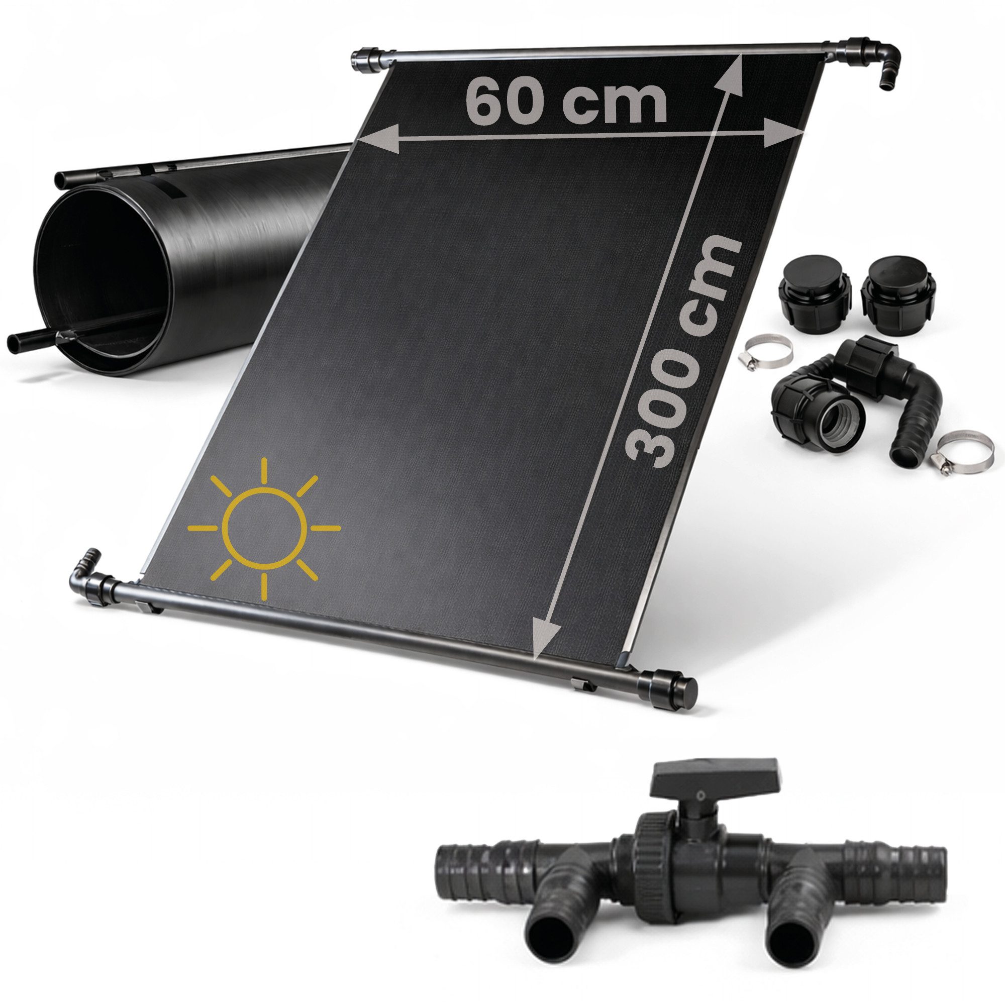 HAF Pool-Solarkollektor 2x Solarkollektor 300x60cm Poolheizung Solarheizung bis 20m³ +Bypass, (Sonnenenergie für Ihren Gartenpool, Zur Verlängerung Ihrer Poolsaison), Ideal für Schwimmbad & Aufstellpool
