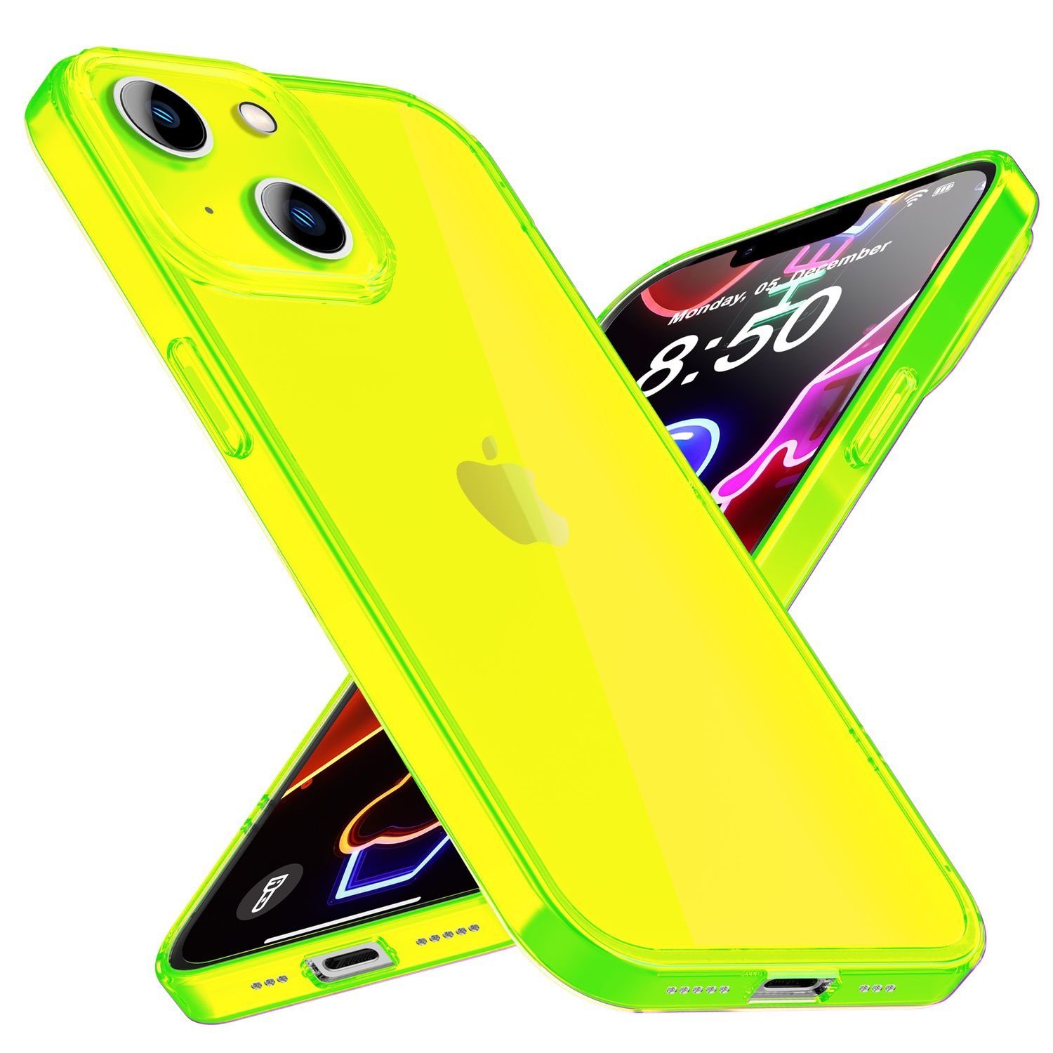 Nalia Smartphone-Hülle Apple iPhone 14 15,5 cm (6,1 Zoll), Klare Neon Silikon Hülle / Bunt Leuchtend / Durchsichtig / Flexibel
