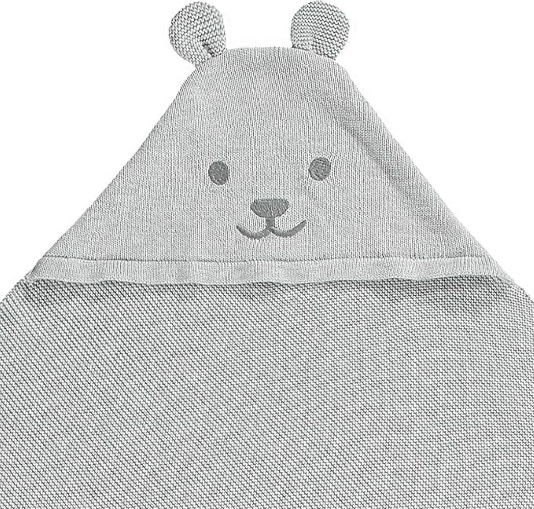 Babydecke Strickdecke mit Kapuze Decke Kuscheldecke grau, Steiff