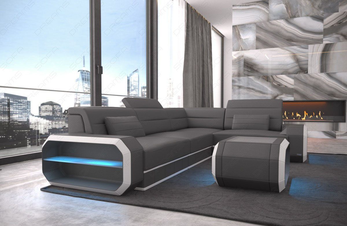 Sofa Dreams Ecksofa Ledersofa Verona Mini L Form, Designersofa, Sofa mit Licht und ISB