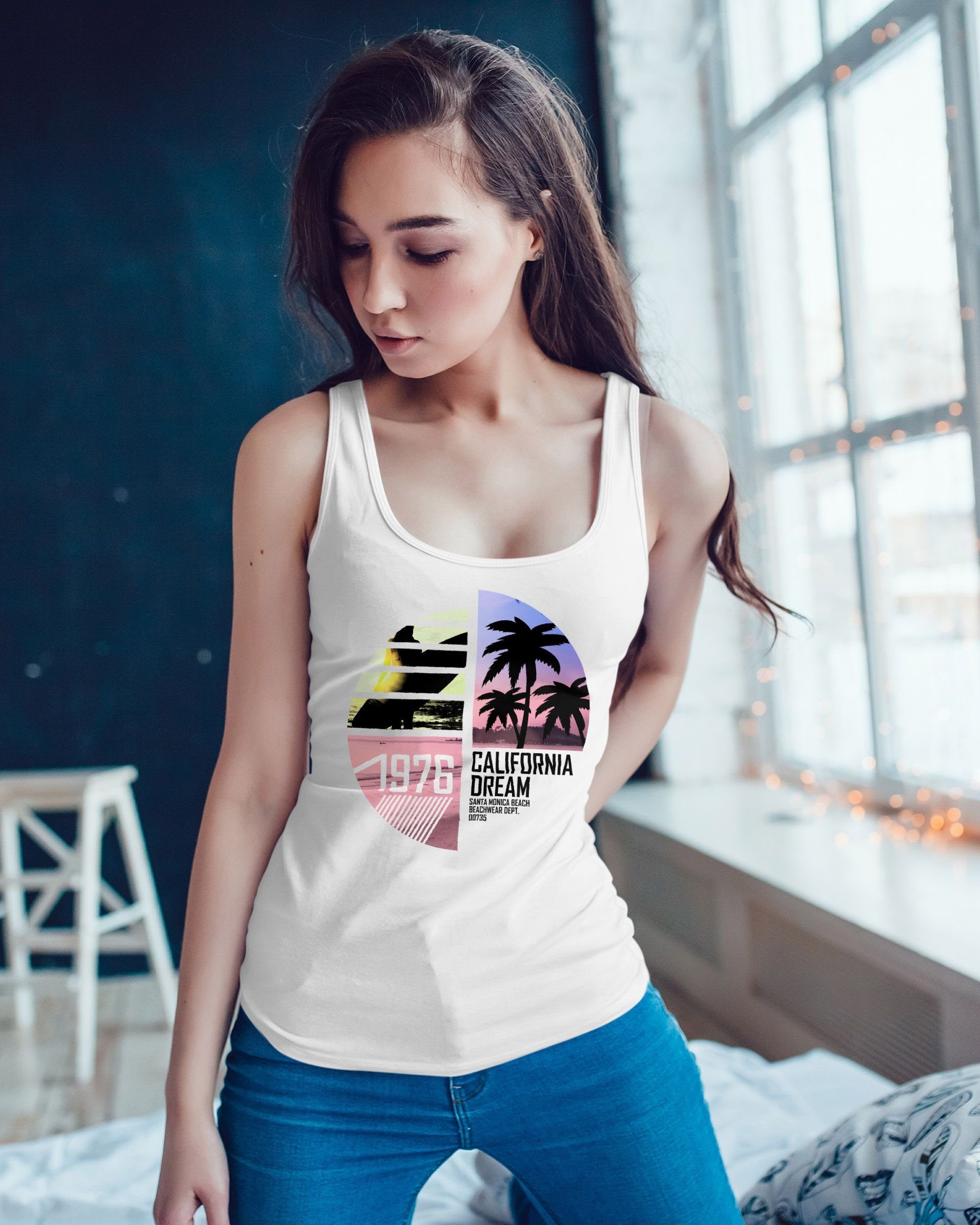 Tanktop Damen Tank-Top California Surfing Palmen günstig online kaufen