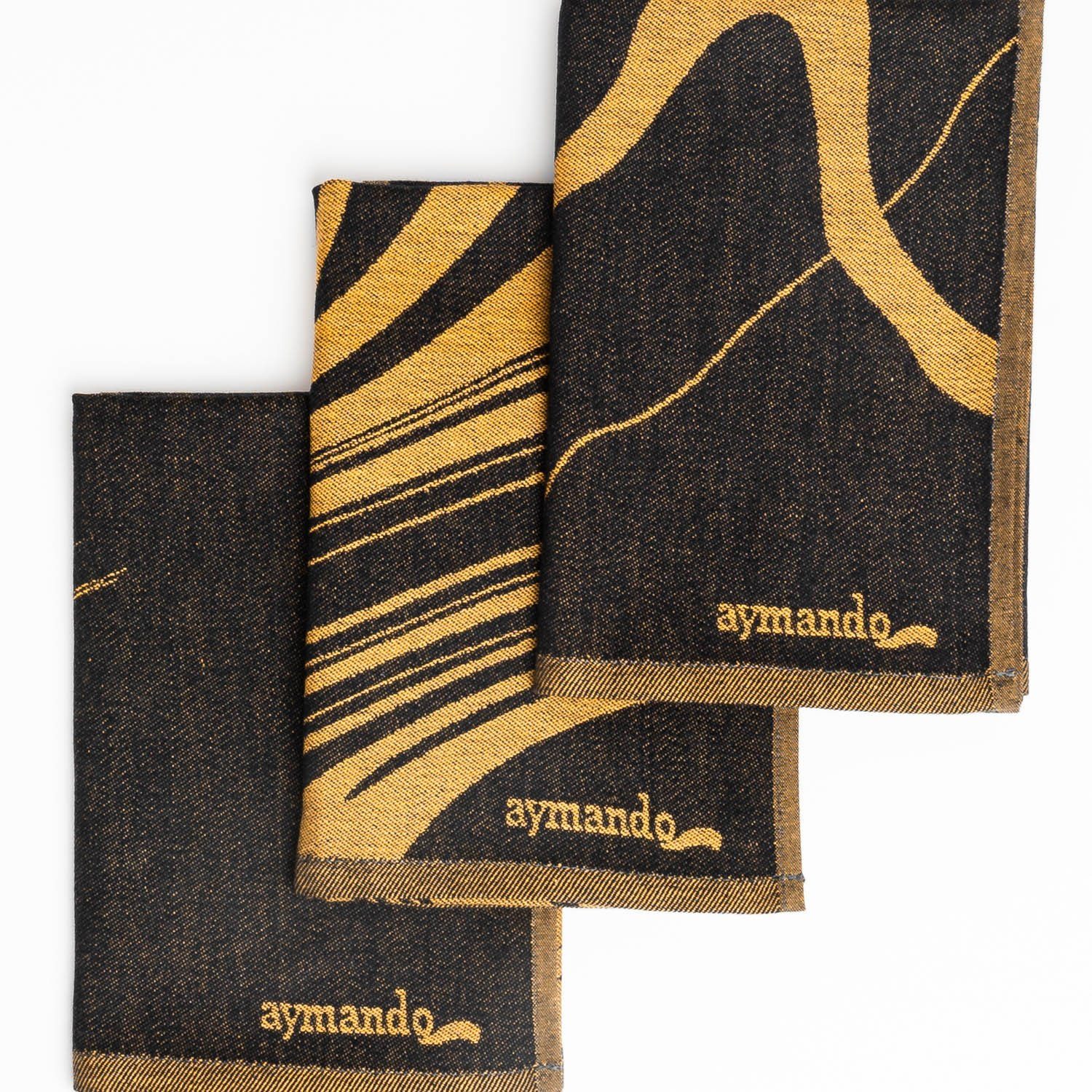 Aymando Geschirrtuch Black-Gold Curves, 3-tlg., cm (Set, Baumwolle), 50x70 Ägyptische
