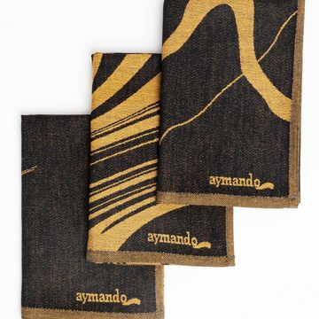 Aymando Geschirrtuch Black-Gold Curves, (Set, 3-tlg., Ägyptische Baumwolle), 50x70 cm