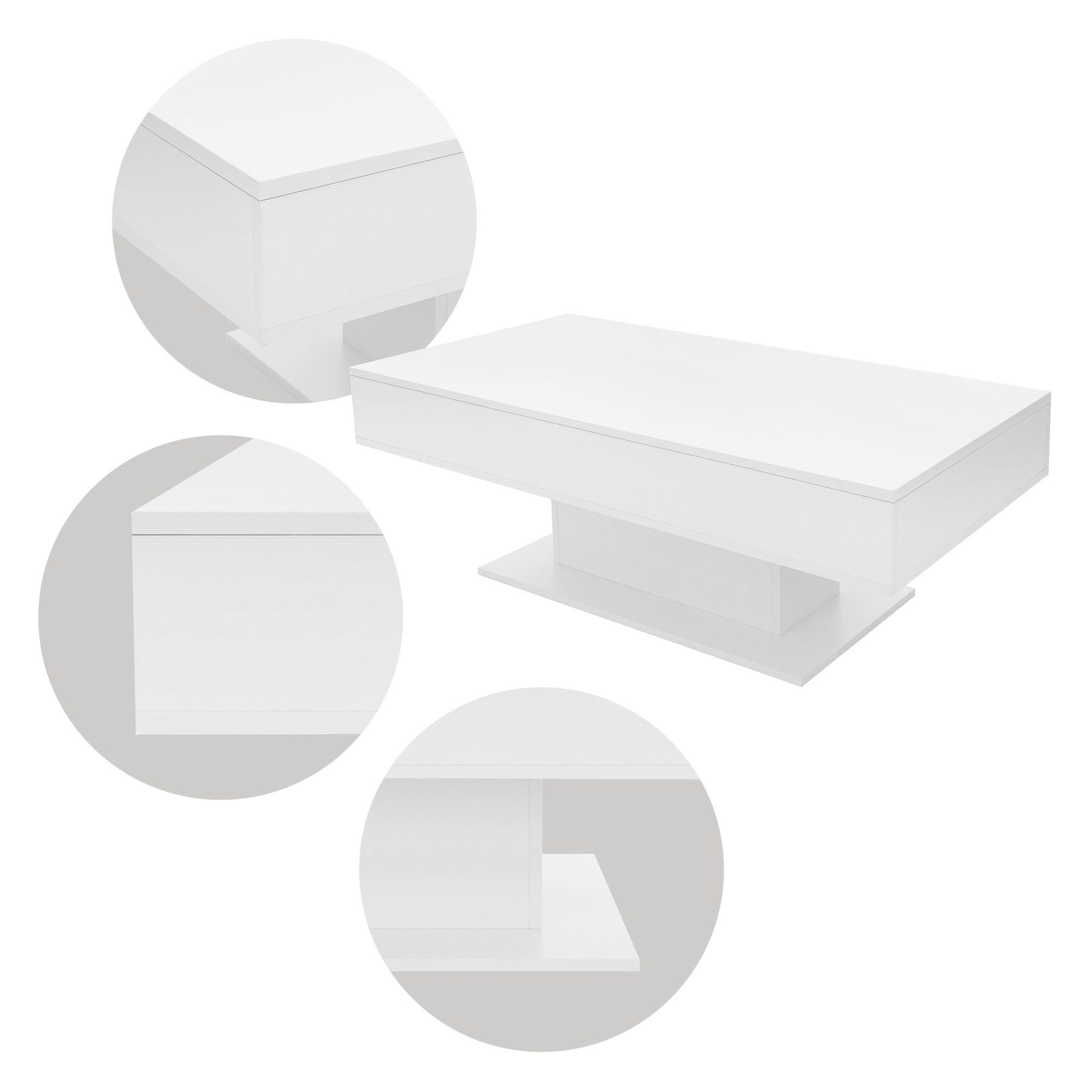Modern Weiß Wohnzimmertisch Beistelltisch 110x60x40cm Couchtisch ML-DESIGN Schiebeplatte Truhefunktion Sofatisch,