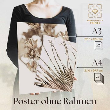 Heimlich Poster Set als Wohnzimmer Deko, Bilder DINA3 & DINA4, Abstrakt Beige Blume, Pflanzen
