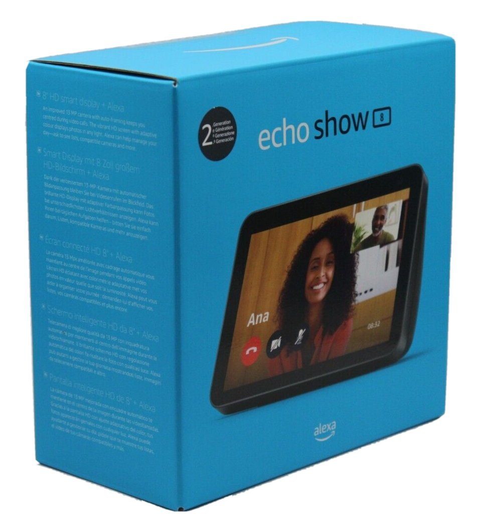 Amazon Echo Show (WLAN 8 2. 2021 Klang, Generation Bluetooth, Speaker Kameraabdeckung) MP Kamera, (WiFi), Schwarz Smart 13 Sprachsteuerung, hochauflösender