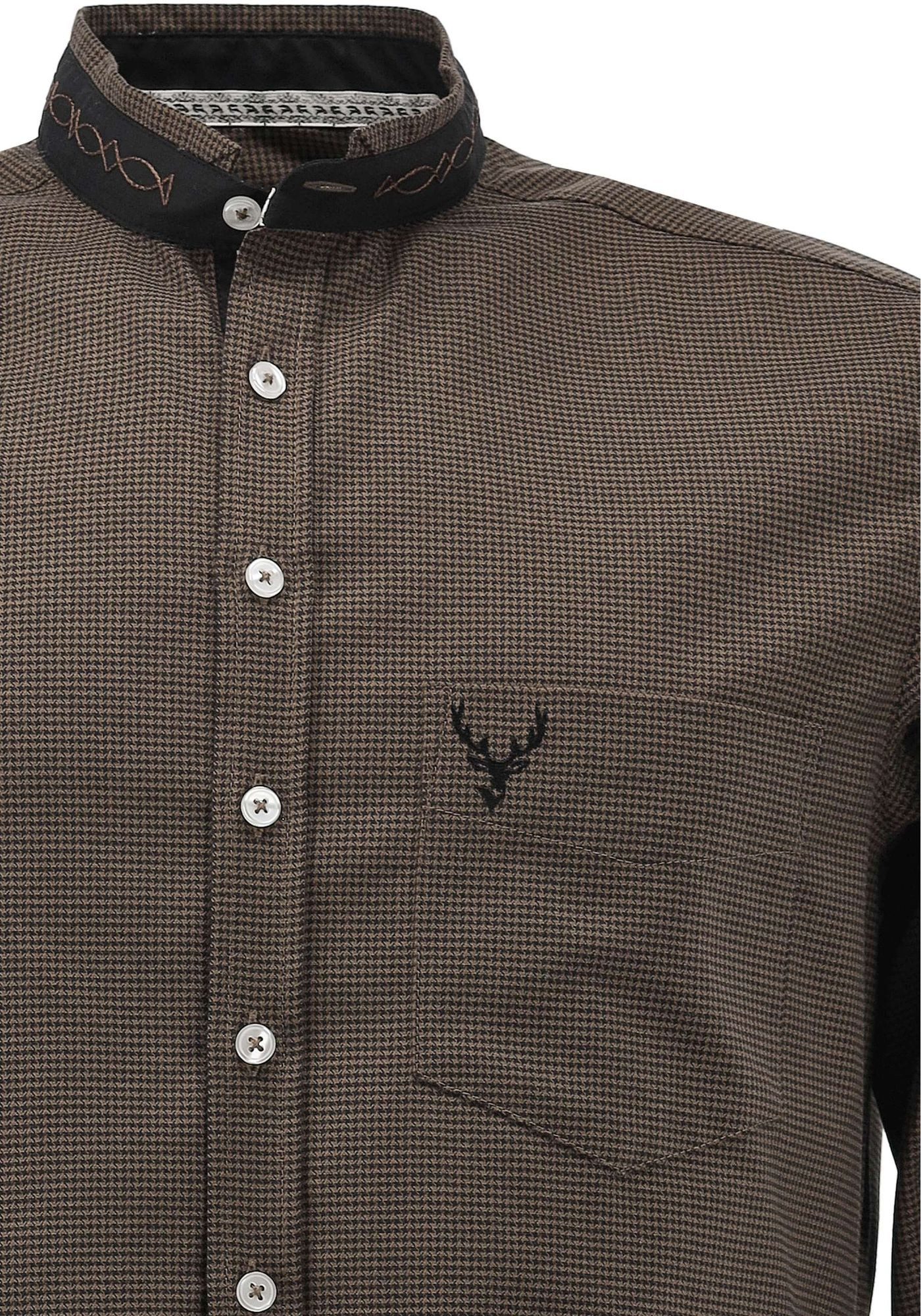 OS Trachten Trachtenhemd Ektio Slim Fit, Stehkragen, Hirsch-Stickerei auf der Brusttasche