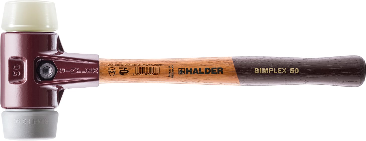 Halder KG Hammer SIMPLEX-Schonhämmer, mit Stahlgussgehäuse hochwertigen Holzstiel Ø=60 mm