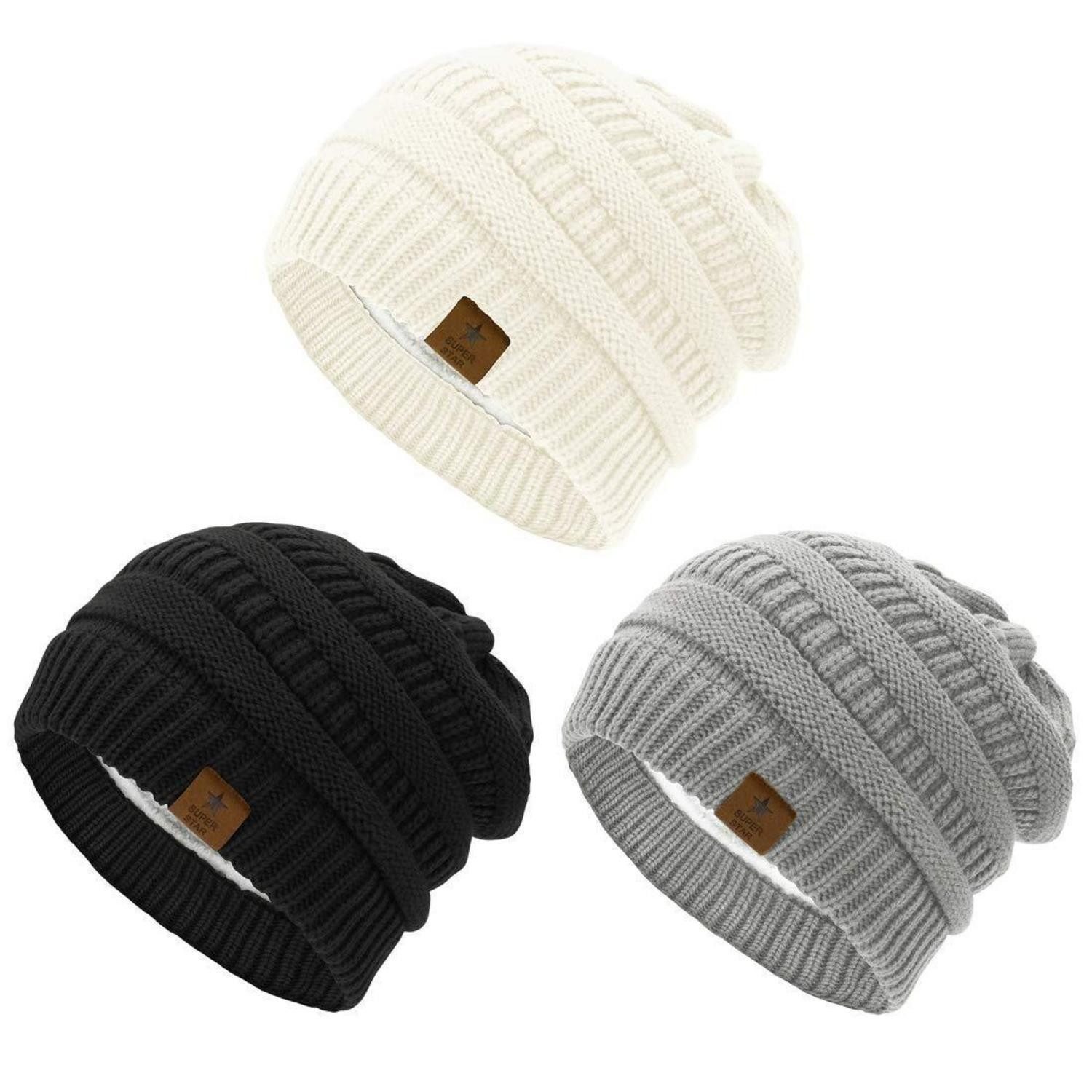 LuxusKollektion Strickmütze Strickmütze Damen Warm mit Fleece-Futter 3er Set