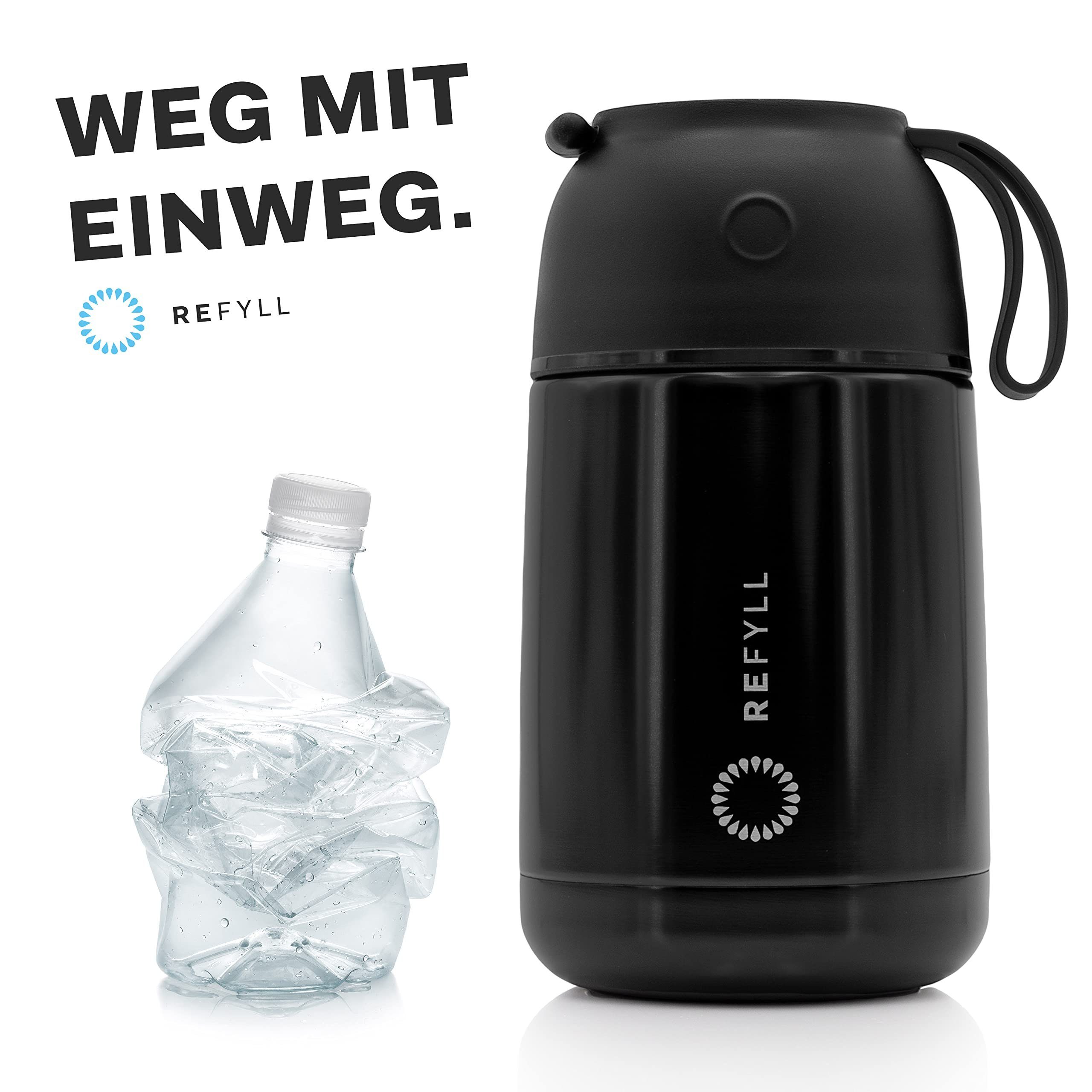 REFYLL Thermobehälter & 450 für Suppe, Schwarz Babynahrung, Essen Thermobehälter Thermogefäß 650ml I “foodFyll” für Edelstahl, Porridge Essen,