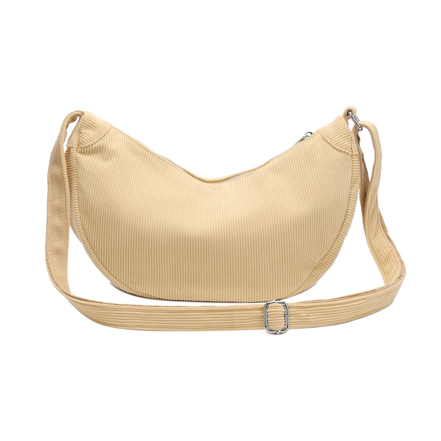 ITALYSHOP24 Schultertasche Damen Halbmond Tasche aus Cord Body Bag Umhängetasche CrossOver Urlaub, Crossbody Runde Cordtasche MOON Brust Slingtasche Freizeit Unisex Bag